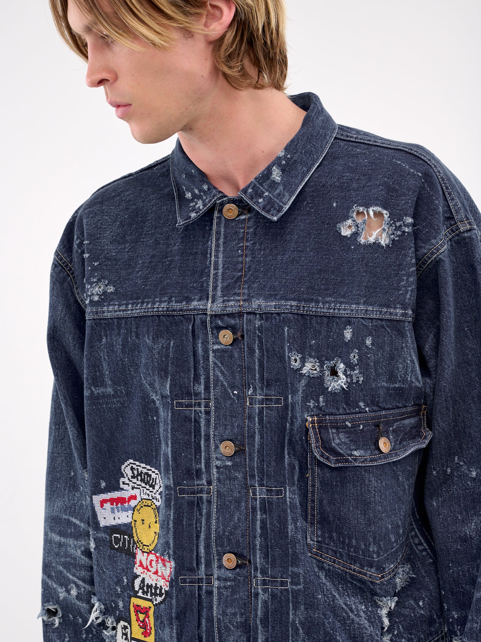 Distressed Graphic Denim Jacket (JK-SV-NGS-1002-INDIGO)