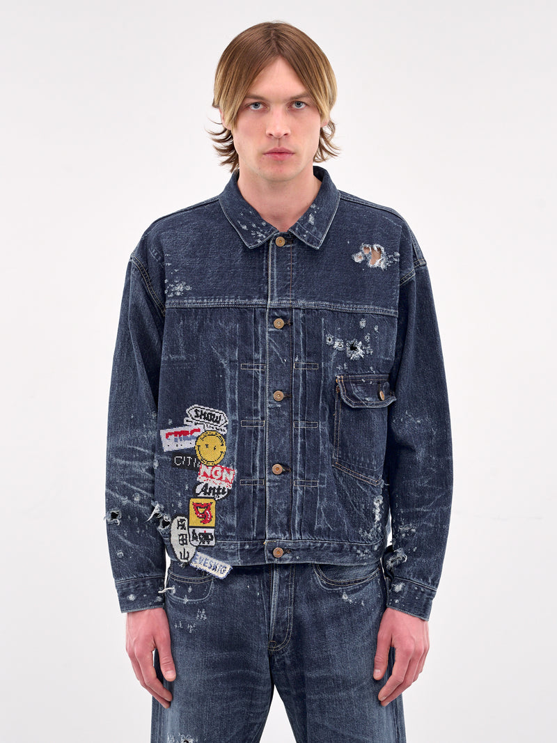 Distressed Graphic Denim Jacket (JK-SV-NGS-1002-INDIGO)