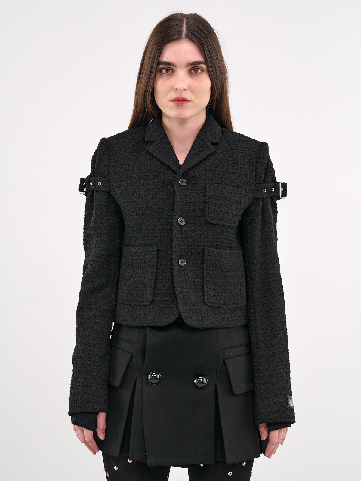 Strap Tweed Jacket (JK0-25-008-W-BLACK)