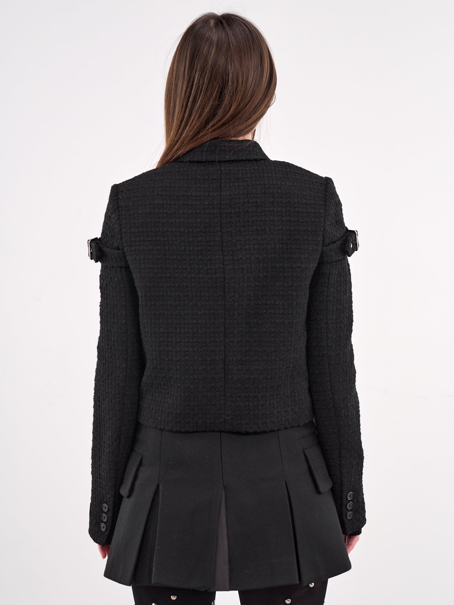 Strap Tweed Jacket (JK0-25-008-W-BLACK)