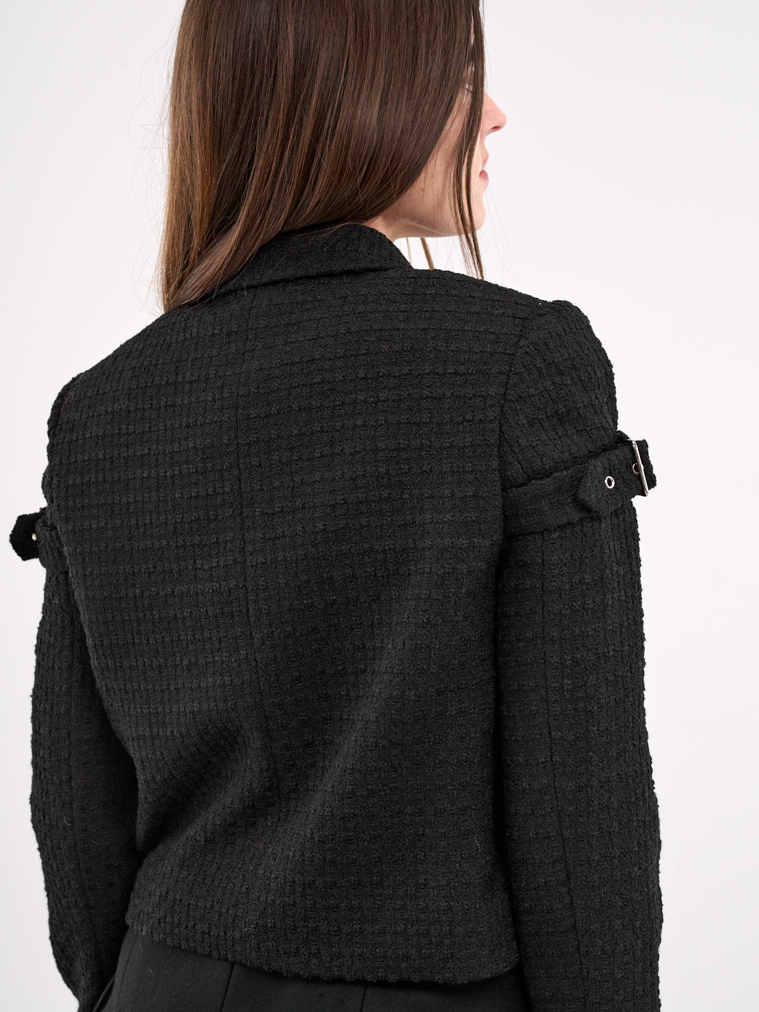 Strap Tweed Jacket (JK0-25-008-W-BLACK)