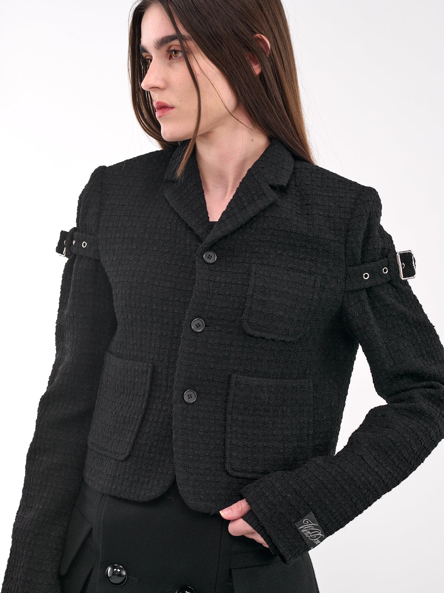 Strap Tweed Jacket (JK0-25-008-W-BLACK)