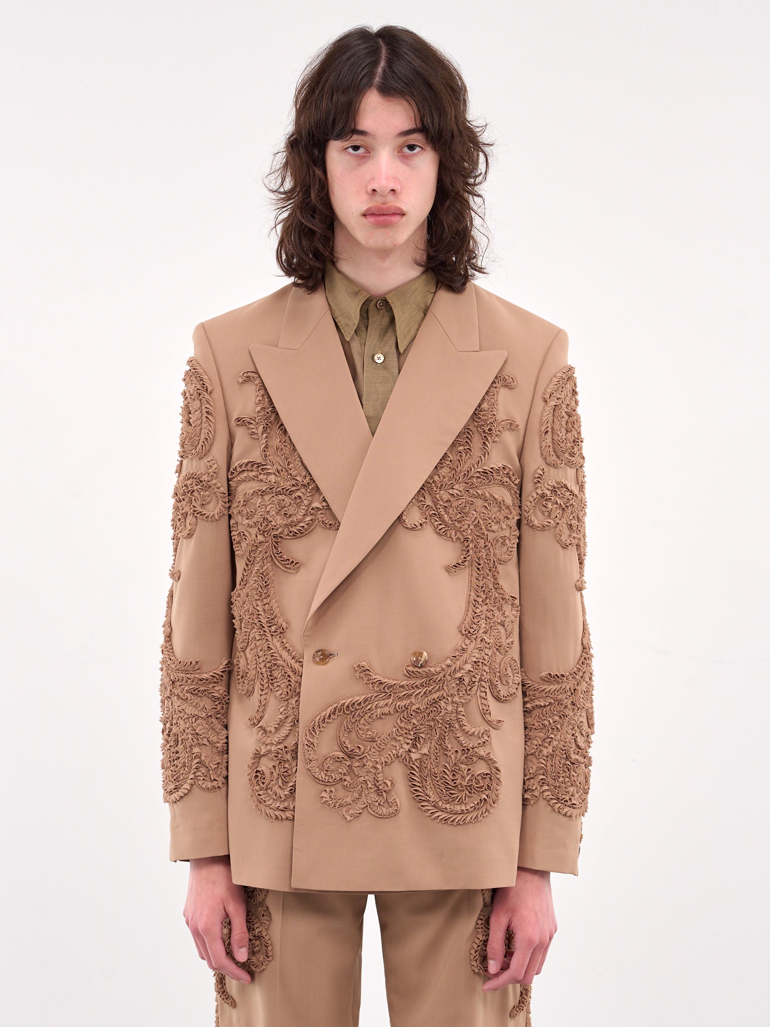 Appliqué Double-Breasted Blazer (JK018-BEIGE)