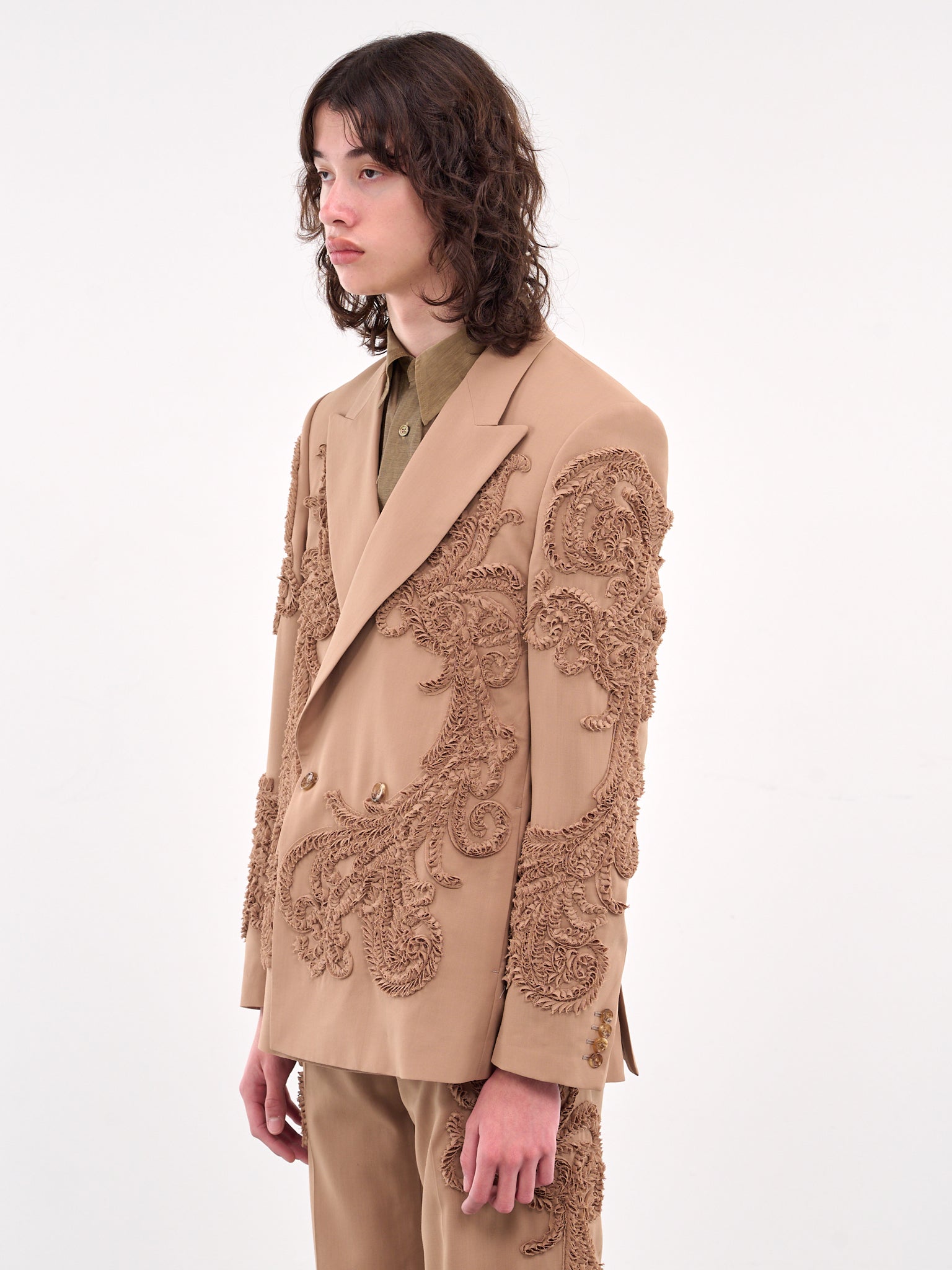 Appliqué Double-Breasted Blazer (JK018-BEIGE)