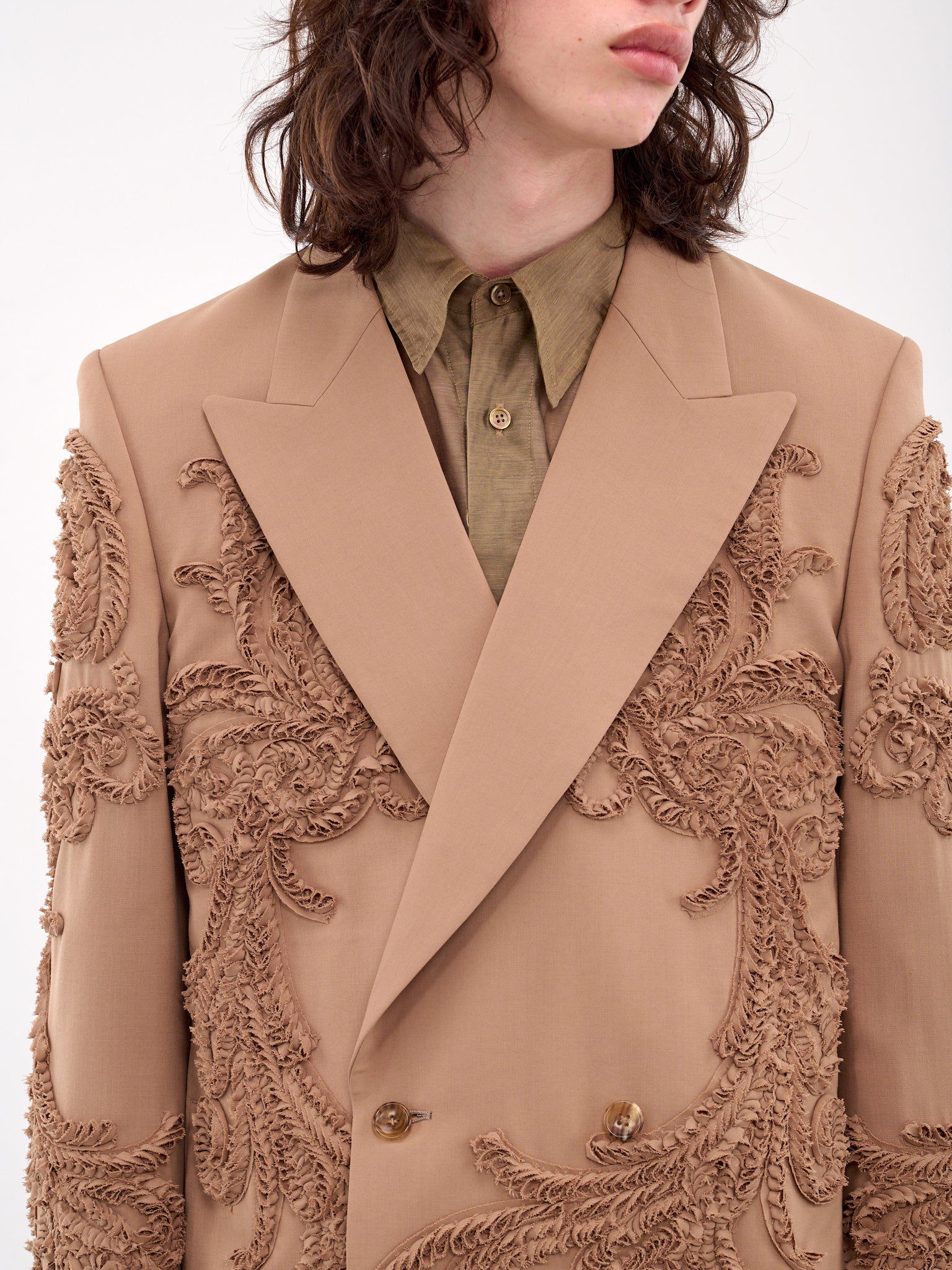 Appliqué Double-Breasted Blazer (JK018-BEIGE)