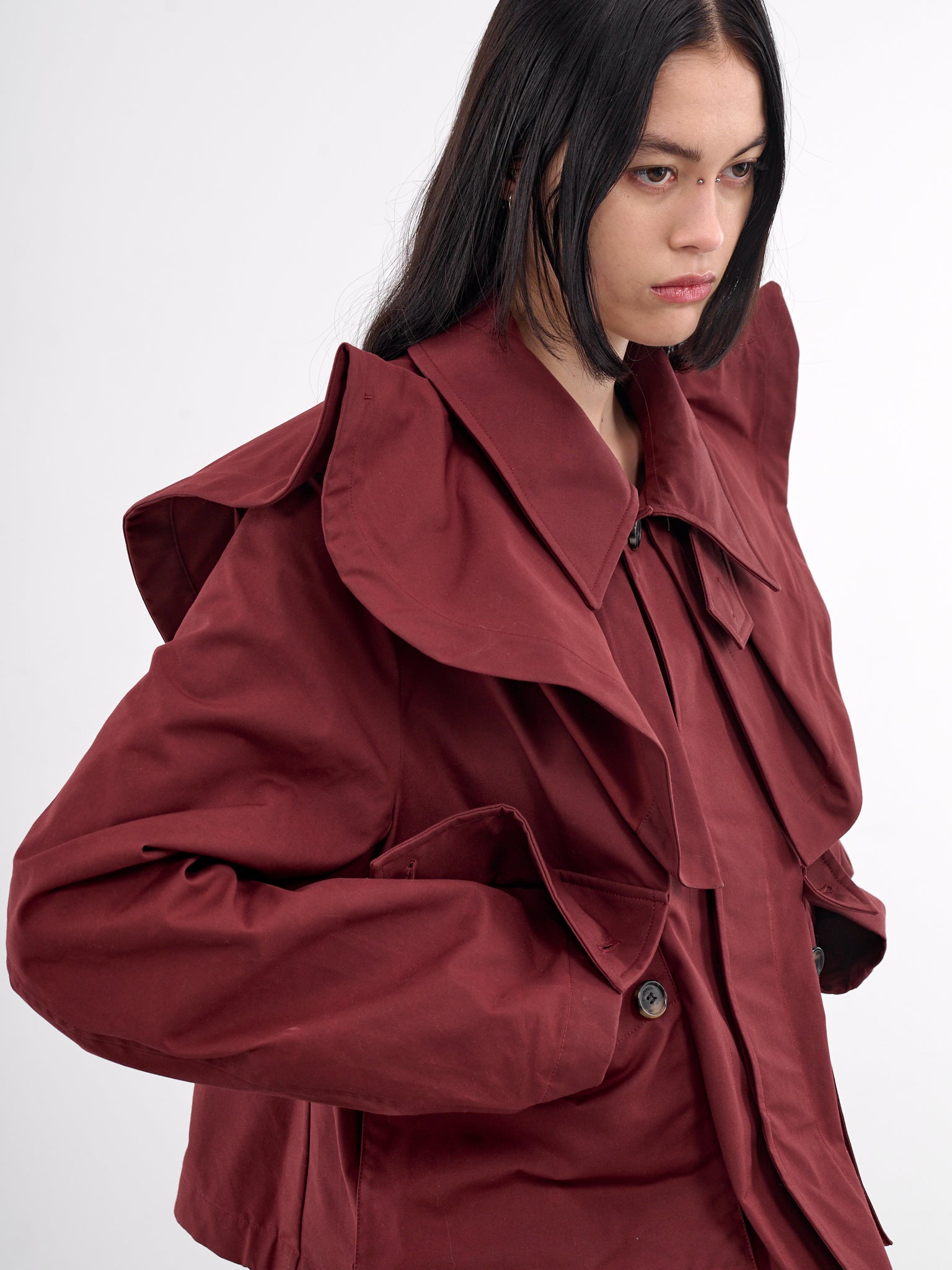 Oversized Collar Cropped Trench Jacket (JK0366-PG1683-RUST)