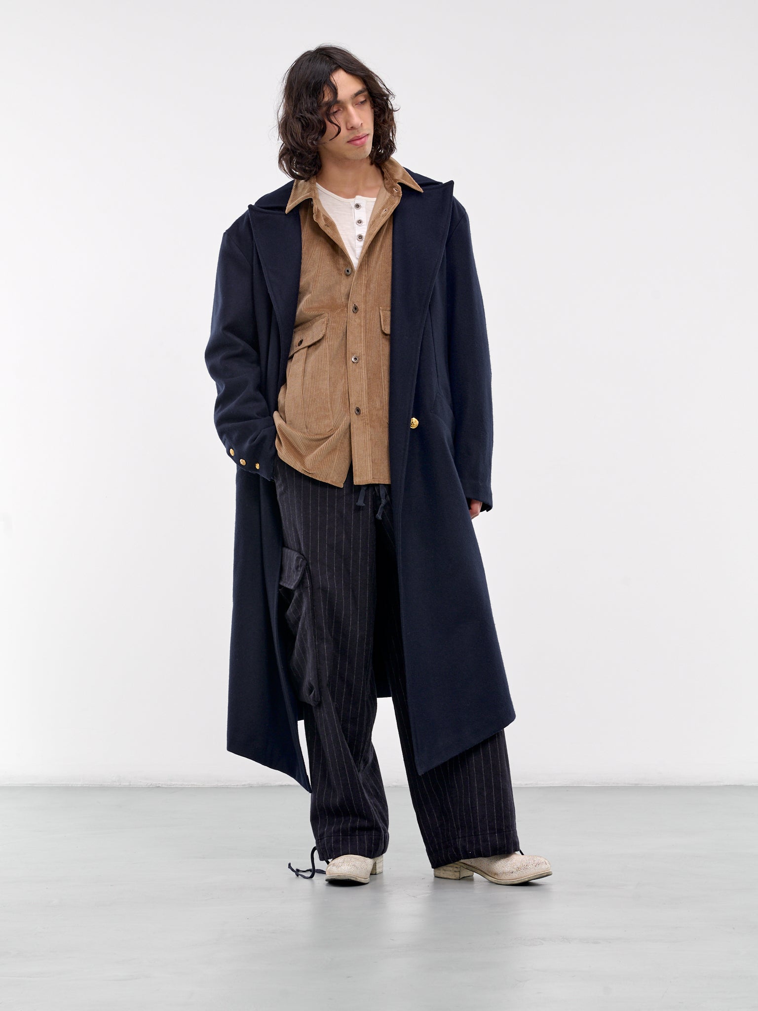 Button Spine Wool Coat (JM022-NAVY)