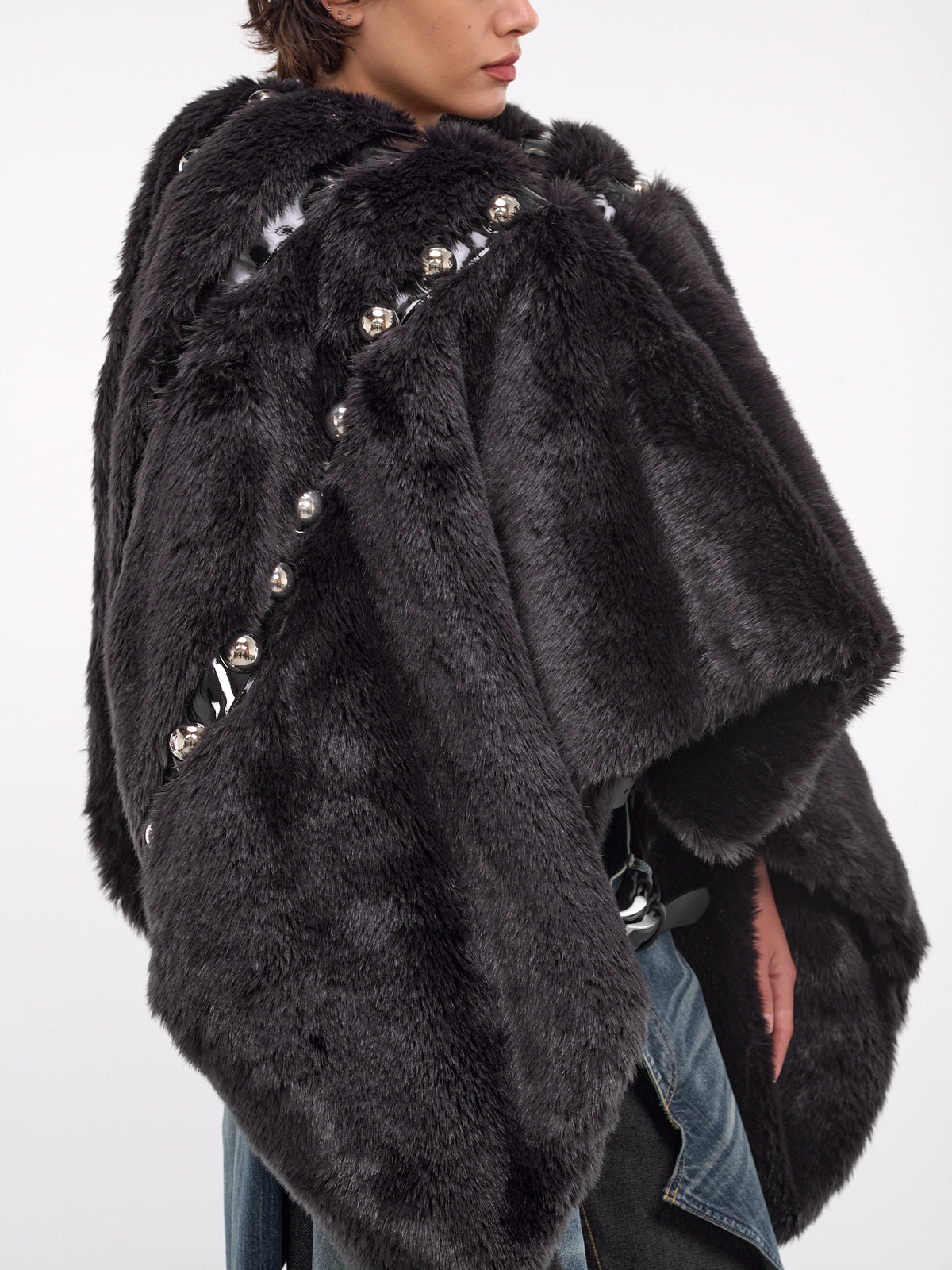 Faux Fur Beaded Cape (JN-J012-051-BLACK)