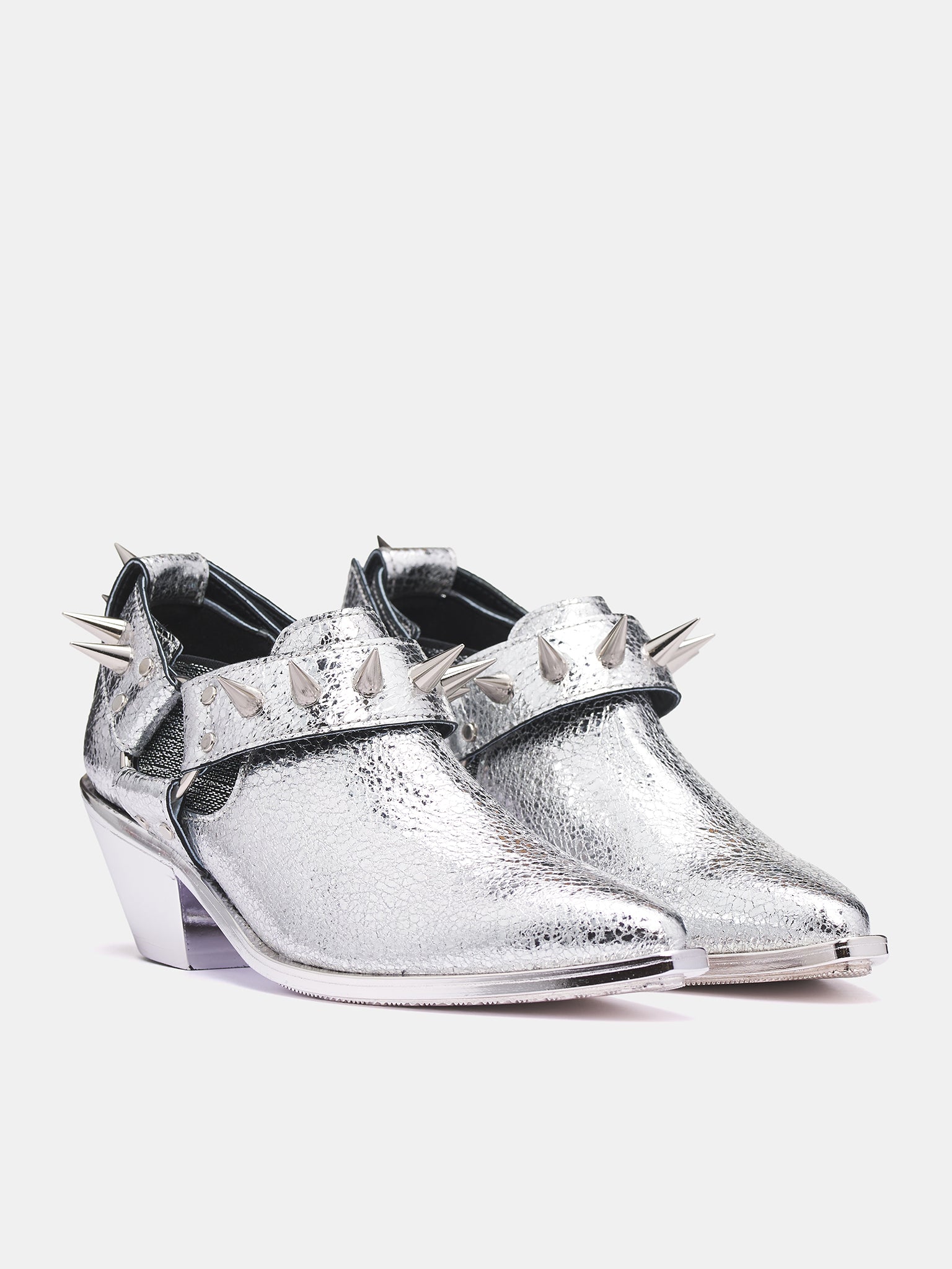 Metallic Spiked Ankle Boot (JO-K107-S25-SILVER)