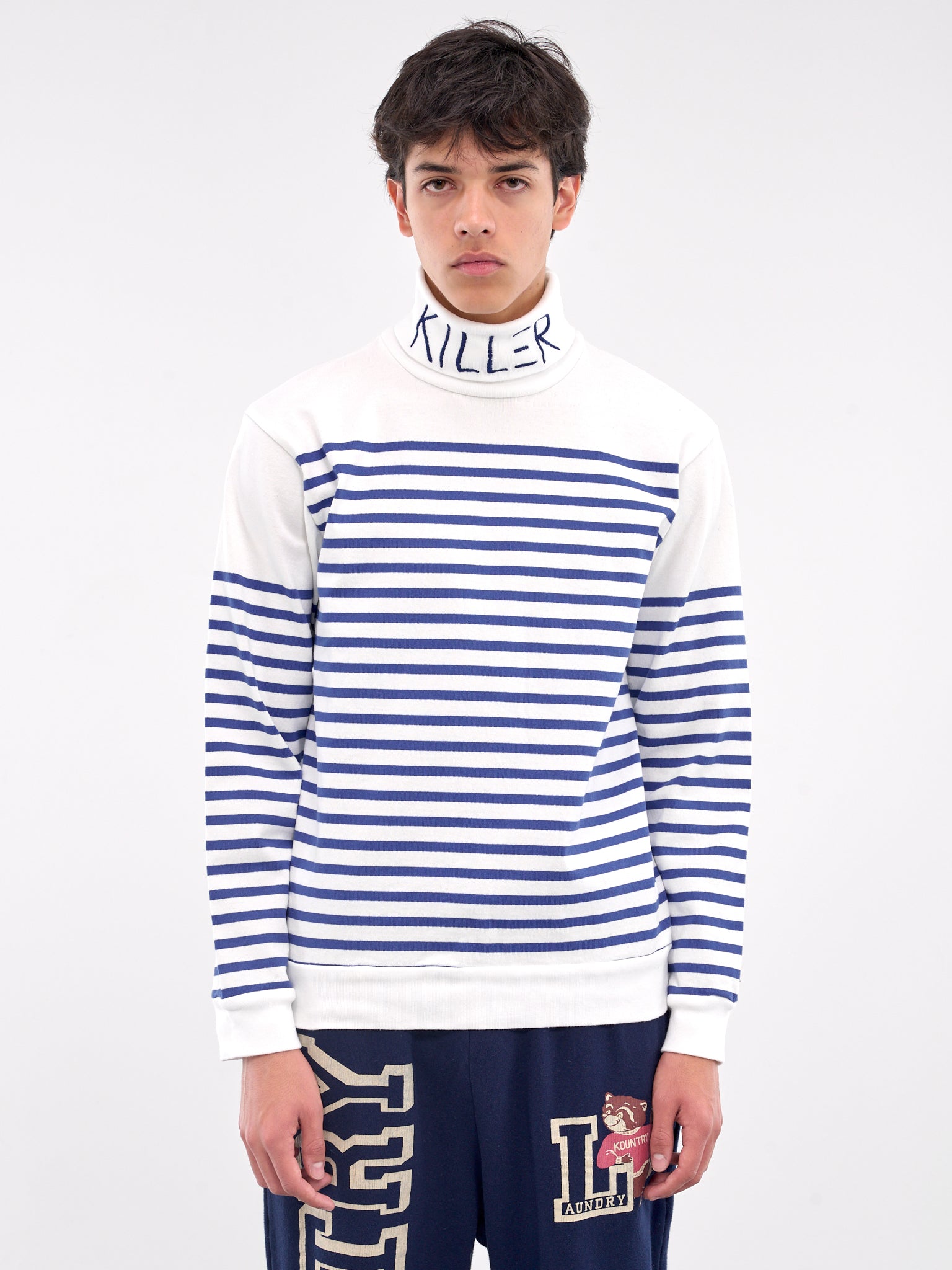 Striped Killer Embroidered Turtleneck (K2409LC020-WHITE)