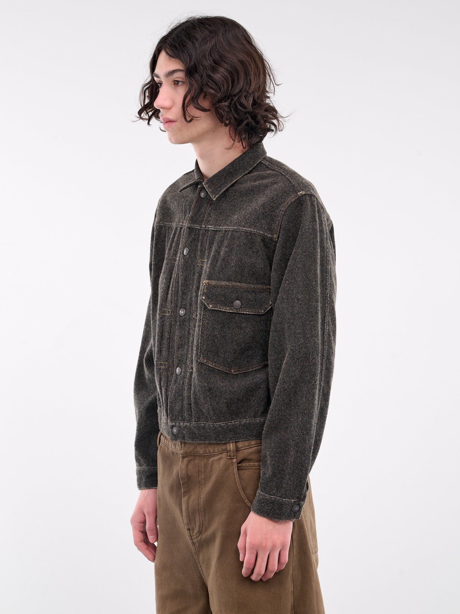 Cotton-Wool Trucker Jacket (K2409LJ011-FADE-CHARCOAL)