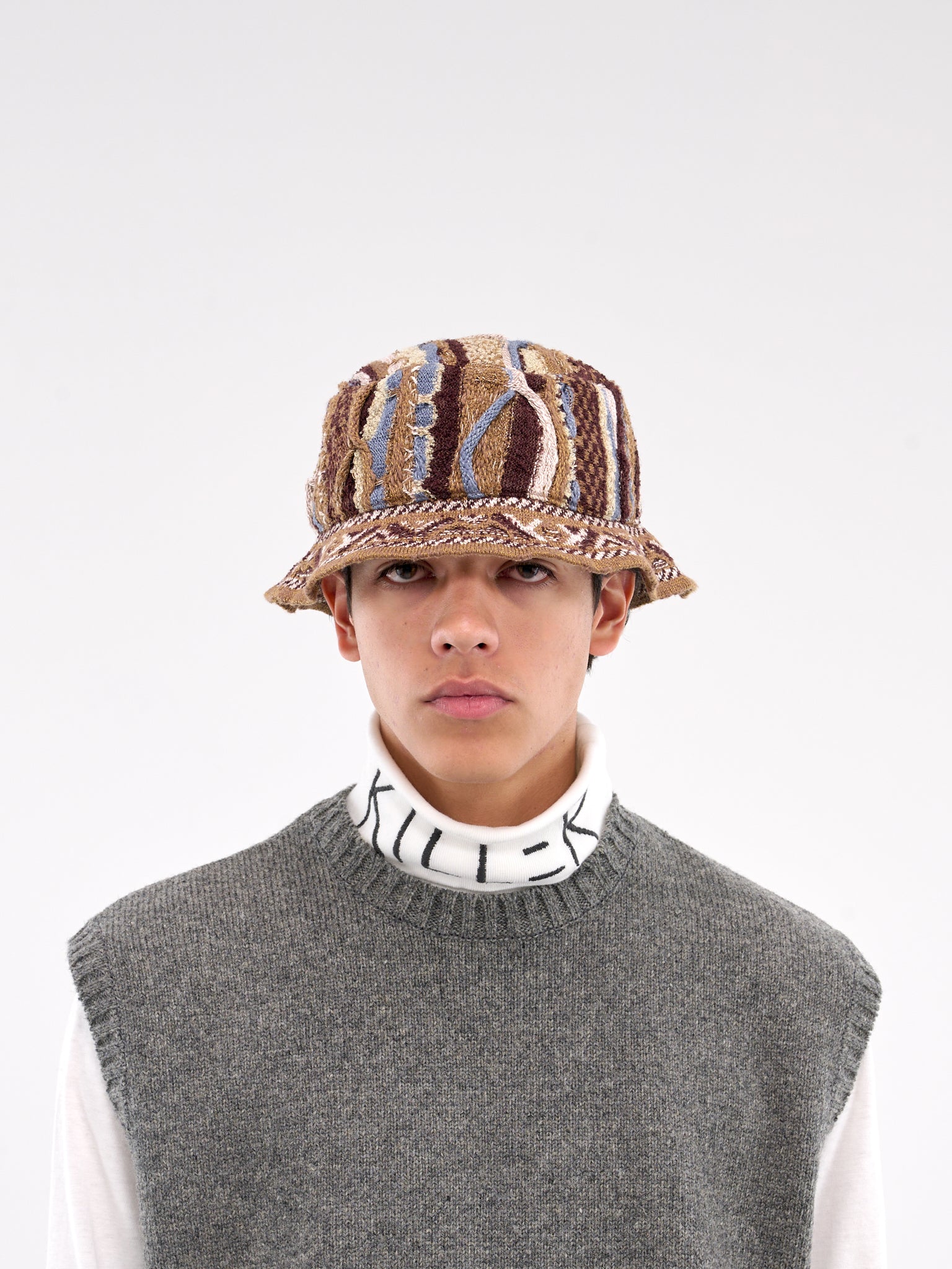 Gaudy Knit Bucket Hat (K2409XH516-GOLD-BROWN)