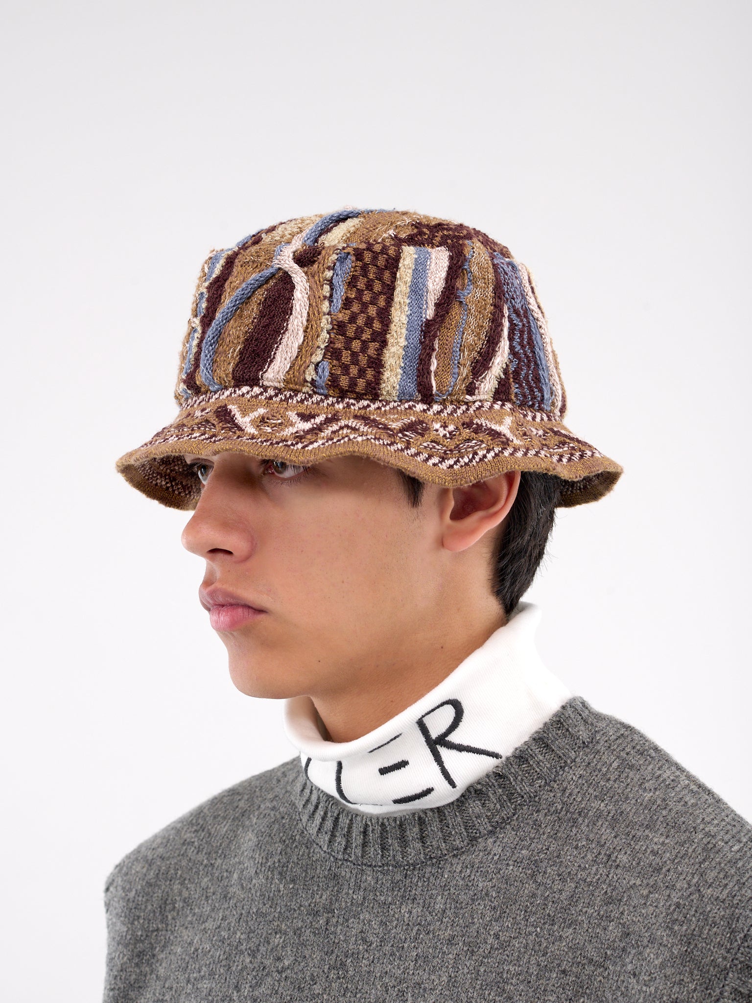 Gaudy Knit Bucket Hat (K2409XH516-GOLD-BROWN)