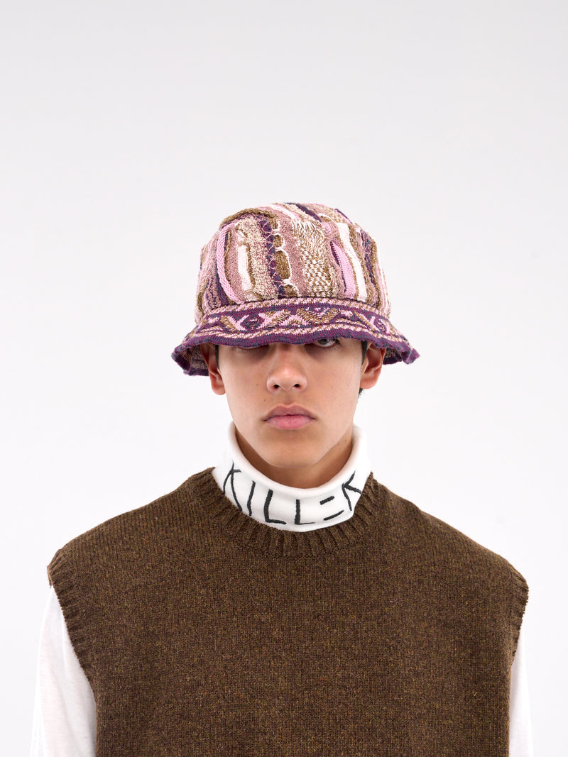 Gaudy Knit Bucket Hat (K2409XH516-PINK)