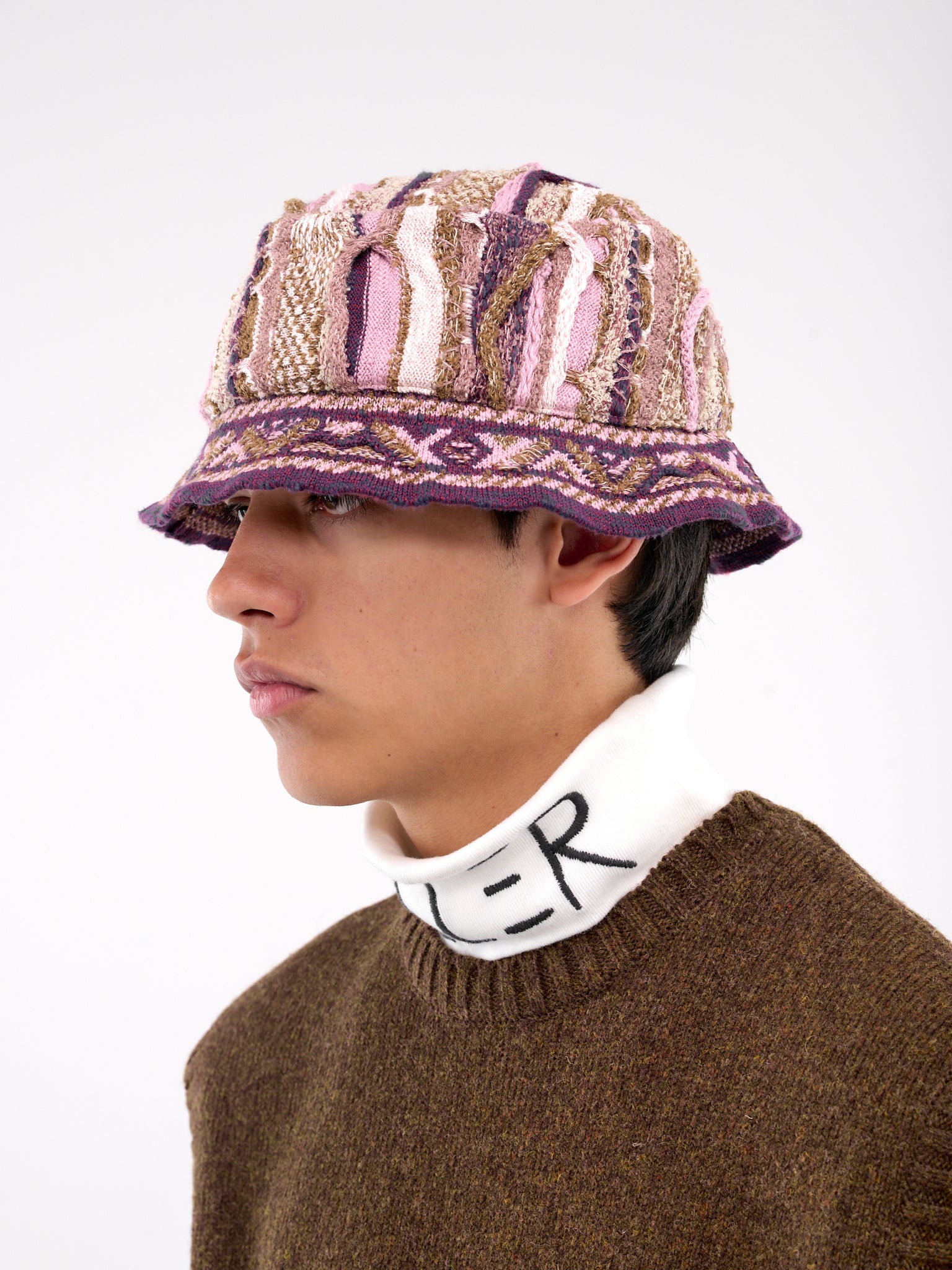 Gaudy Knit Bucket Hat (K2409XH516-PINK)