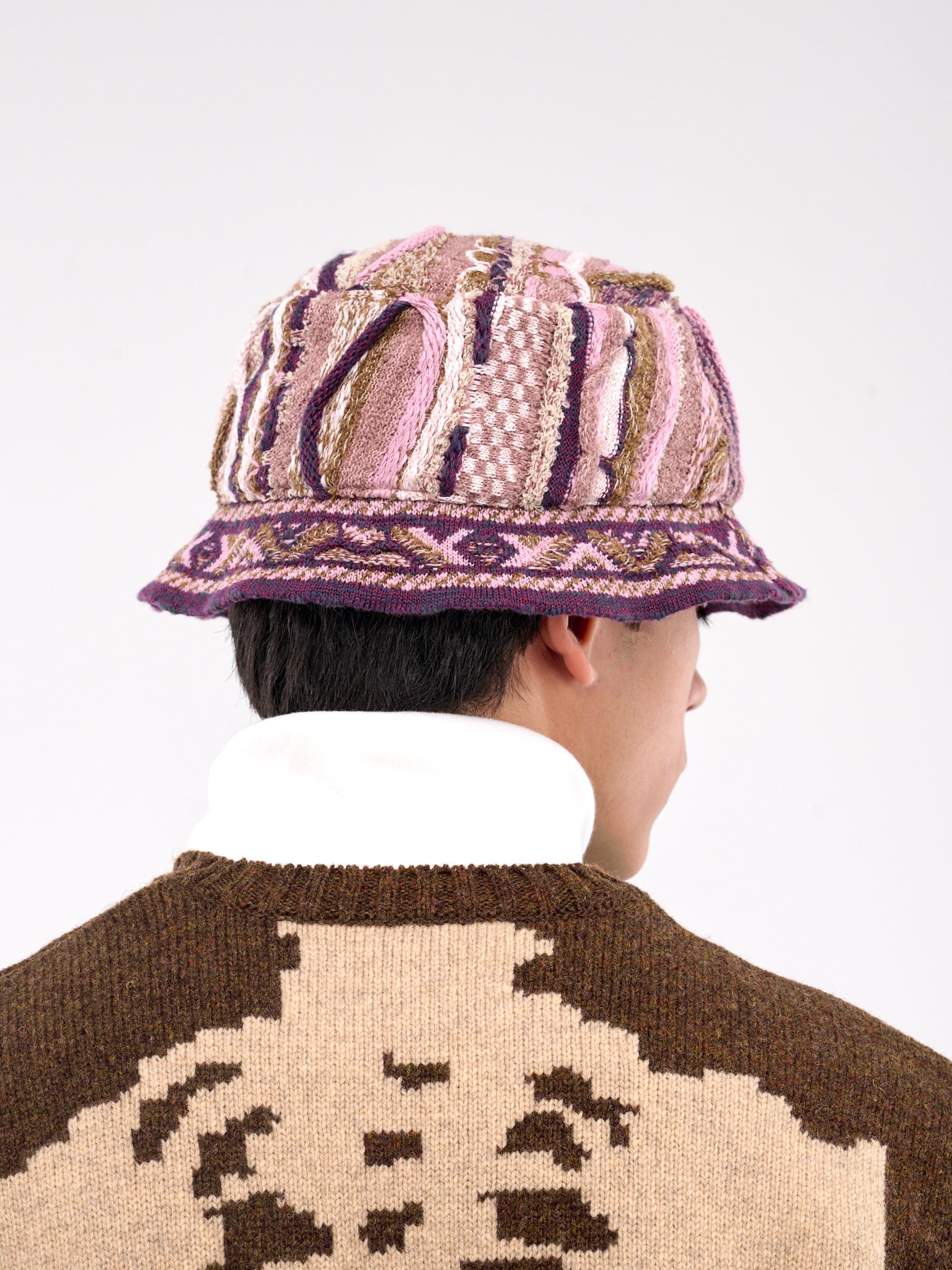 Gaudy Knit Bucket Hat (K2409XH516-PINK)