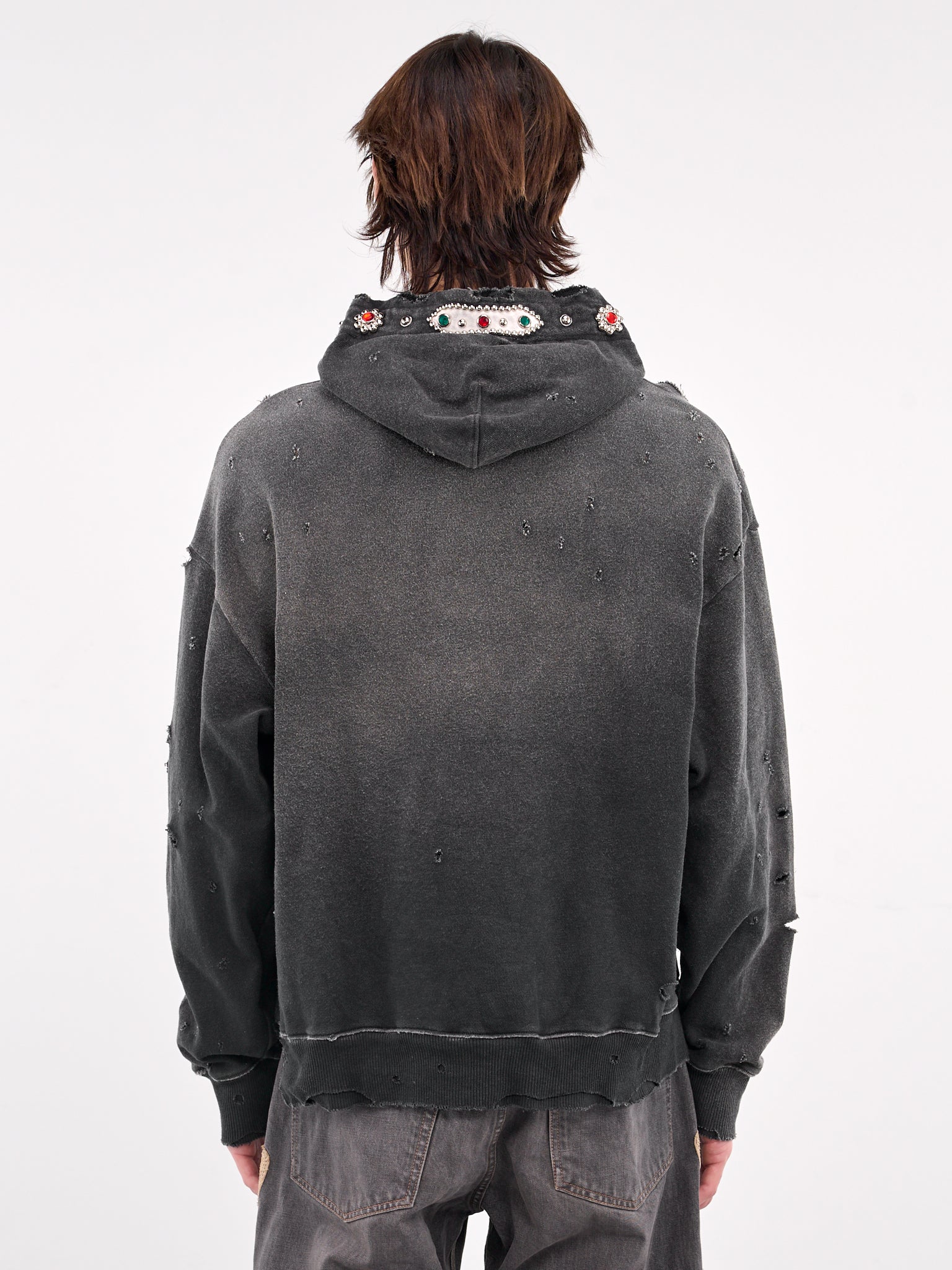 Studs Thriller Distressed Hoodie (K2411LC136-BLACK)