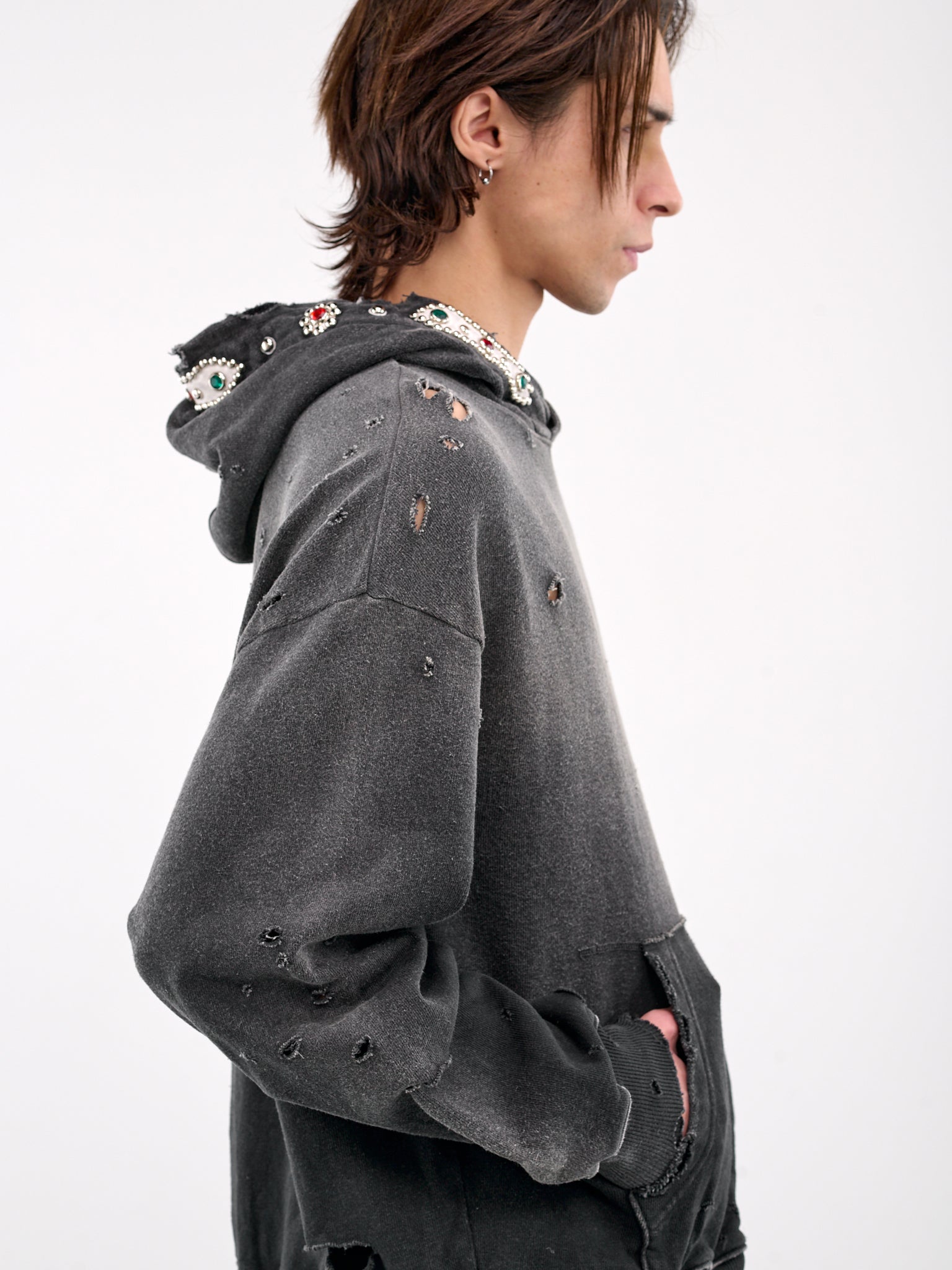 Studs Thriller Distressed Hoodie (K2411LC136-BLACK)