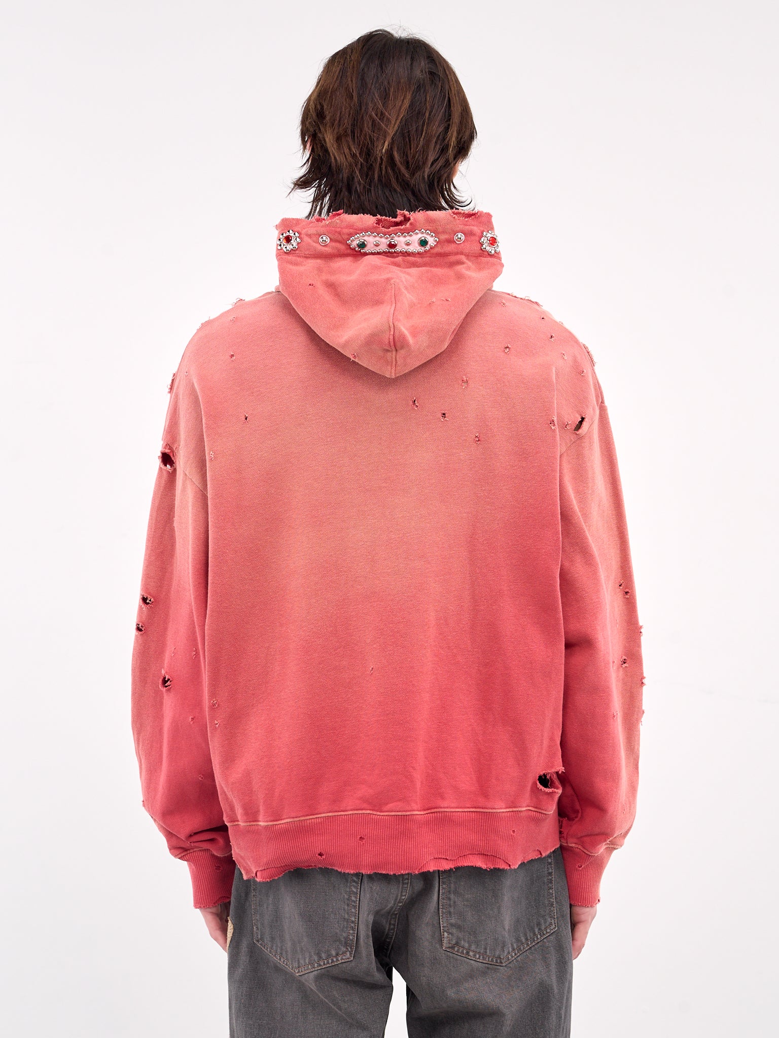 Studs Thriller Distressed Hoodie (K2411LC136-RED)