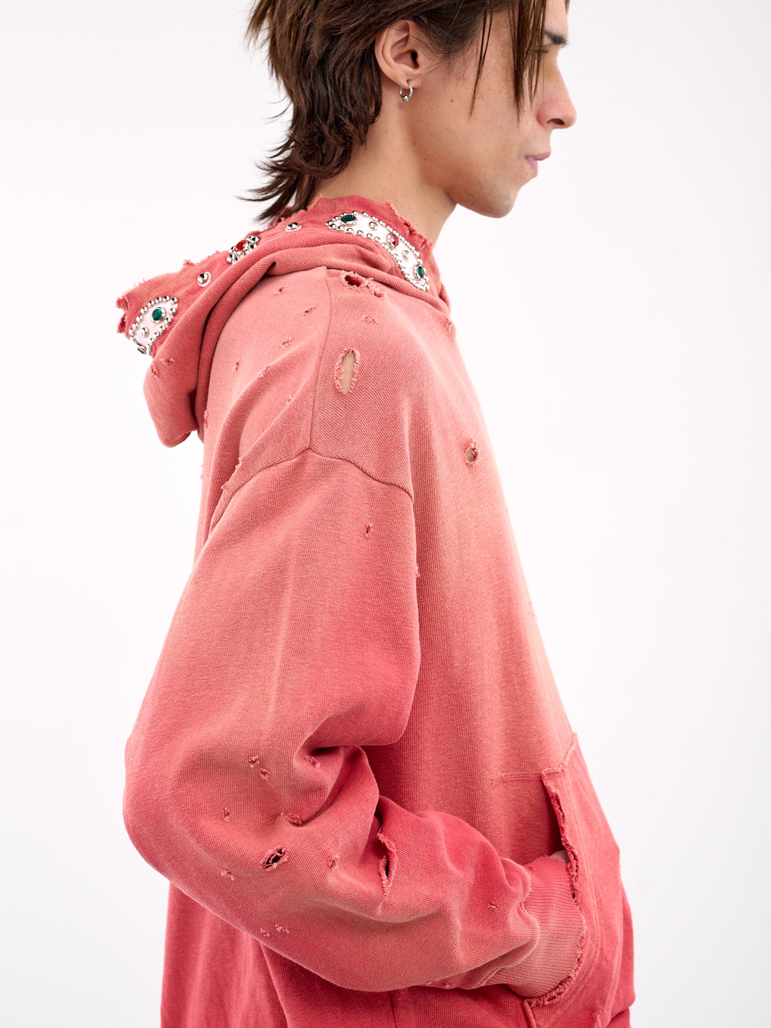 Studs Thriller Distressed Hoodie (K2411LC136-RED)