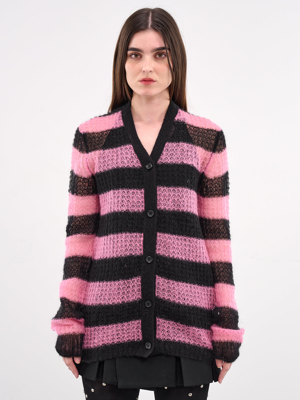 Striped Mohair Cardigan (KC0-25-638-U-PINK)