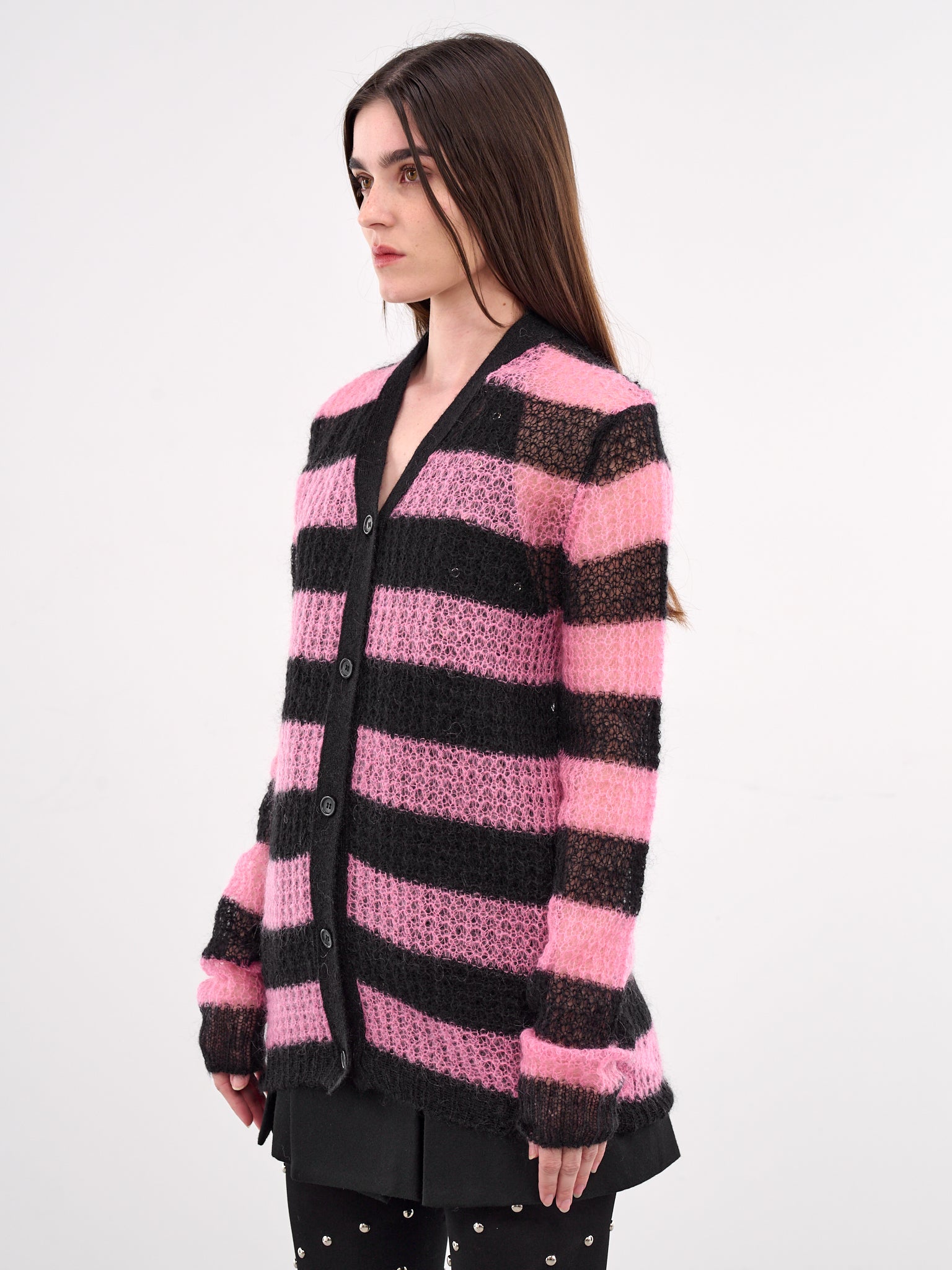 Striped Mohair Cardigan (KC0-25-638-U-PINK)