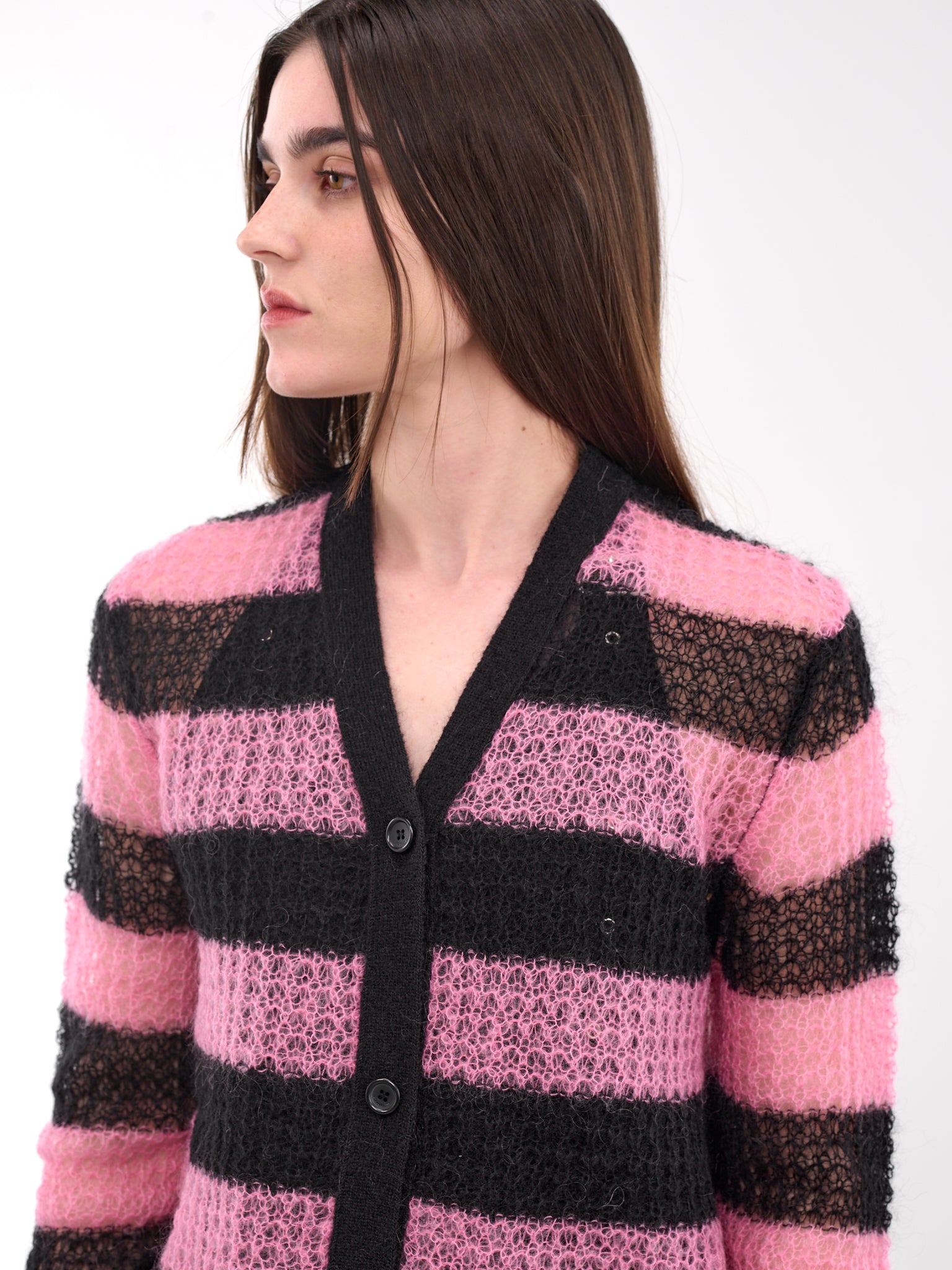 Striped Mohair Cardigan (KC0-25-638-U-PINK)