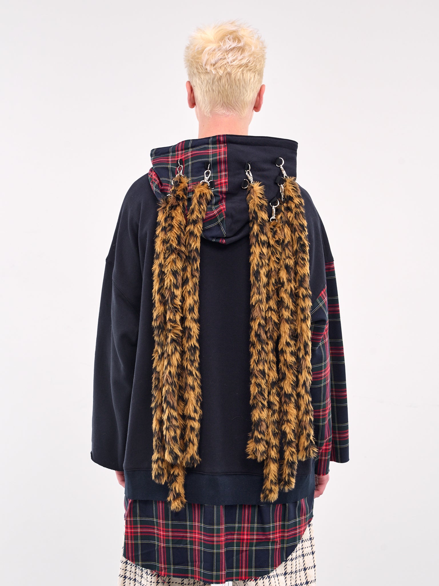 Plaid Paneled Leopard Hood Sweatshirt (KL926-NAVY)