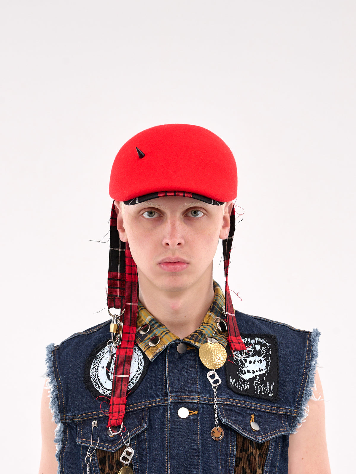 Spike Plaid Flat Cap (KL967-RED)