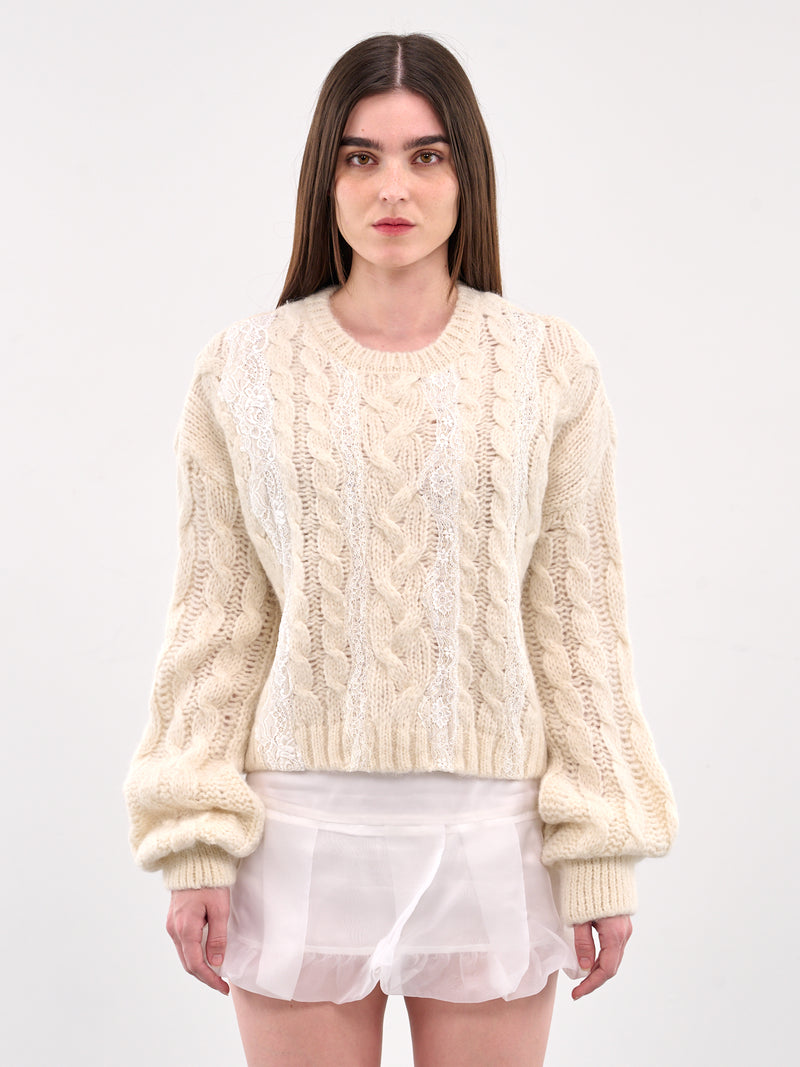 Lace Detailed Cable Knit Sweater (KN038-WHITE)