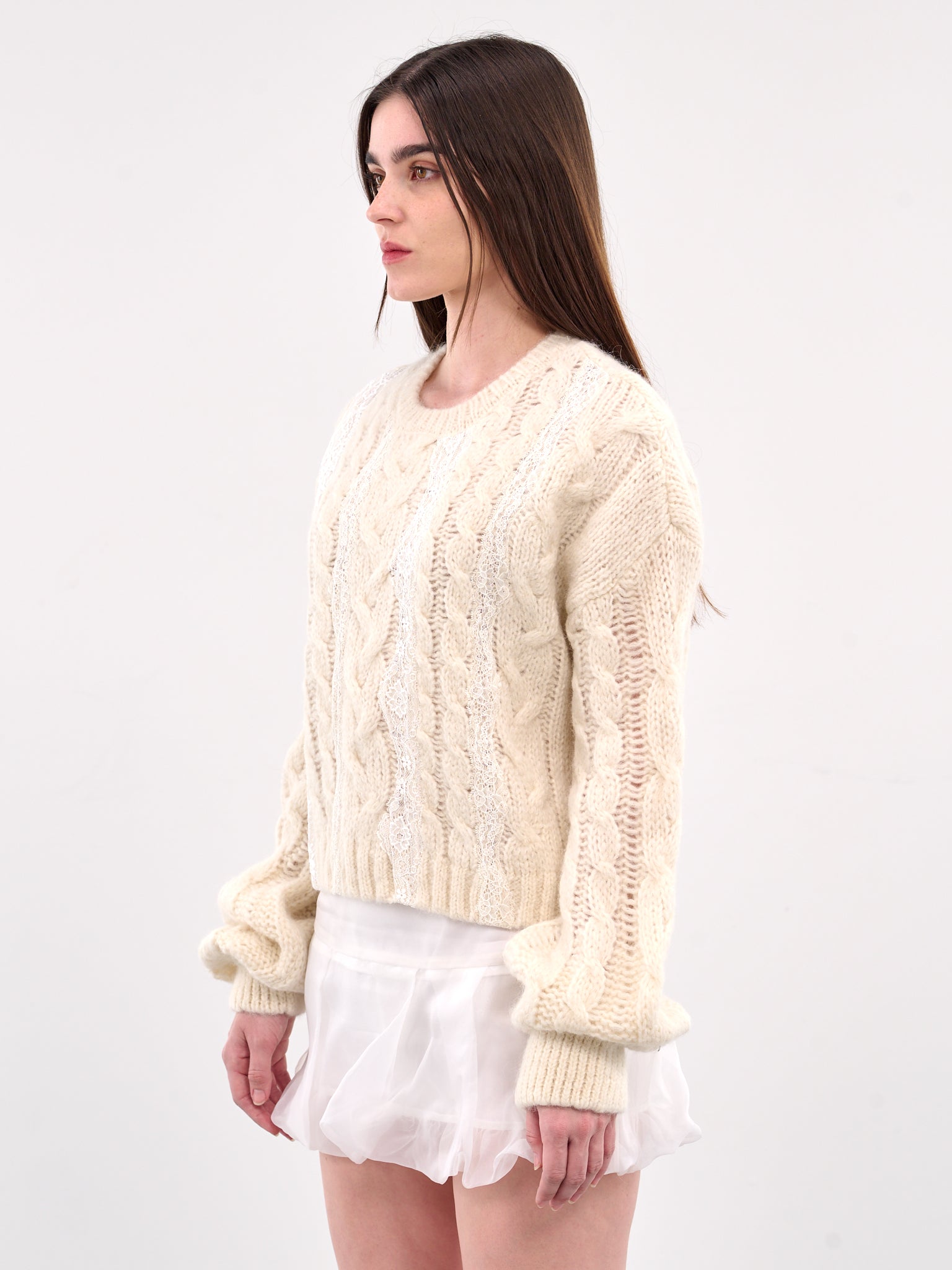 Lace Detailed Cable Knit Sweater (KN038-WHITE)