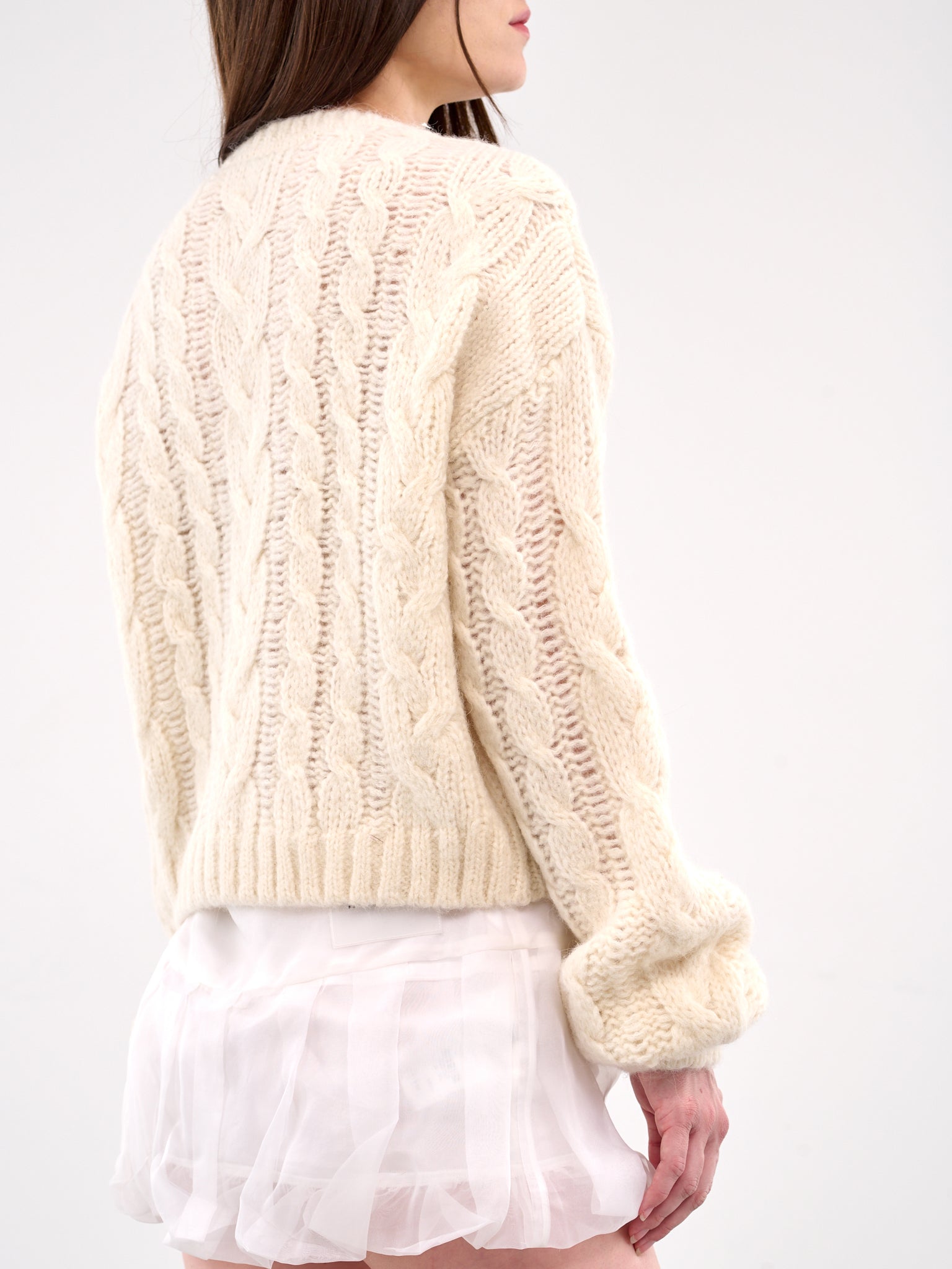 Lace Detailed Cable Knit Sweater (KN038-WHITE)