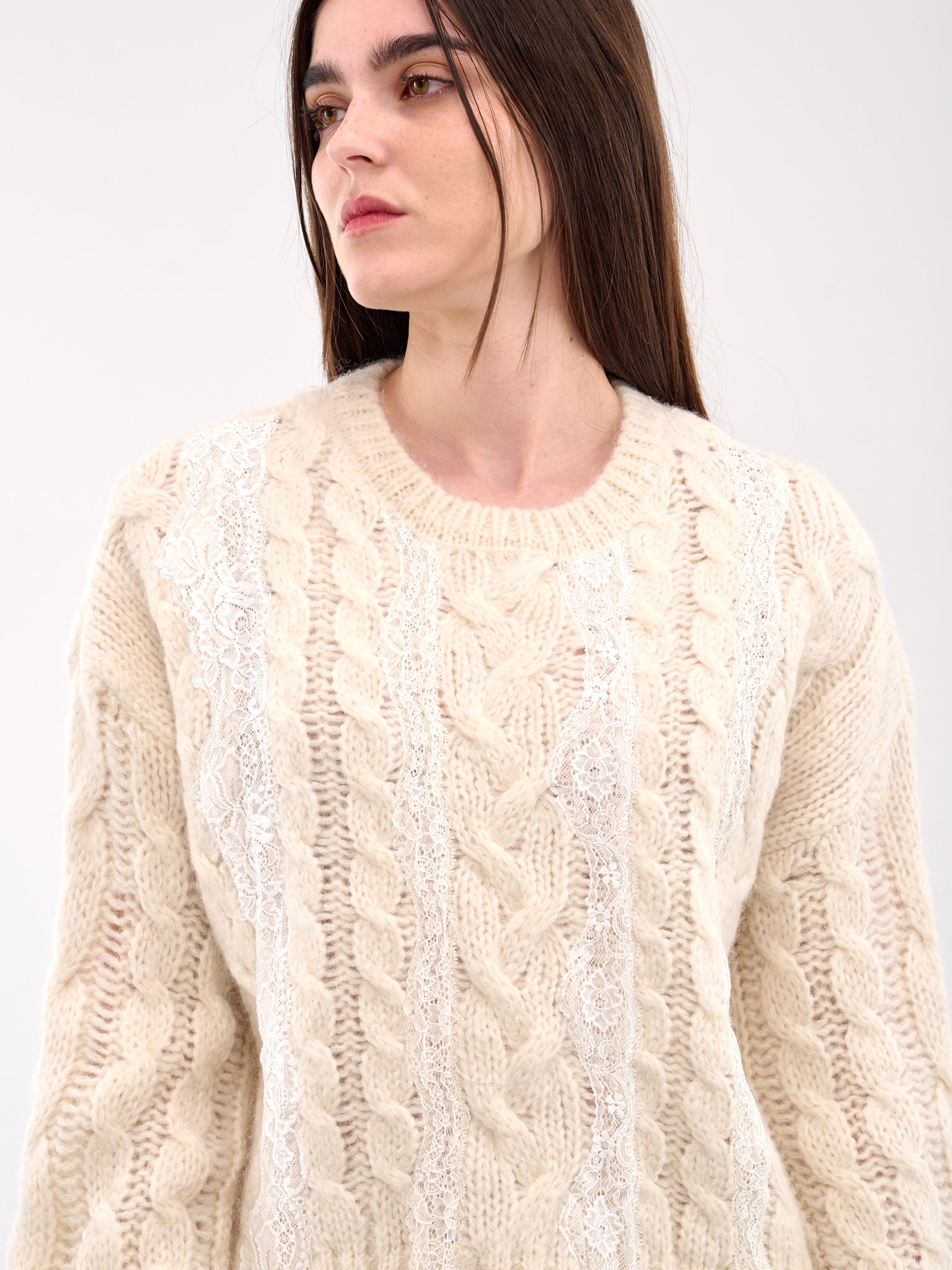 Lace Detailed Cable Knit Sweater (KN038-WHITE)