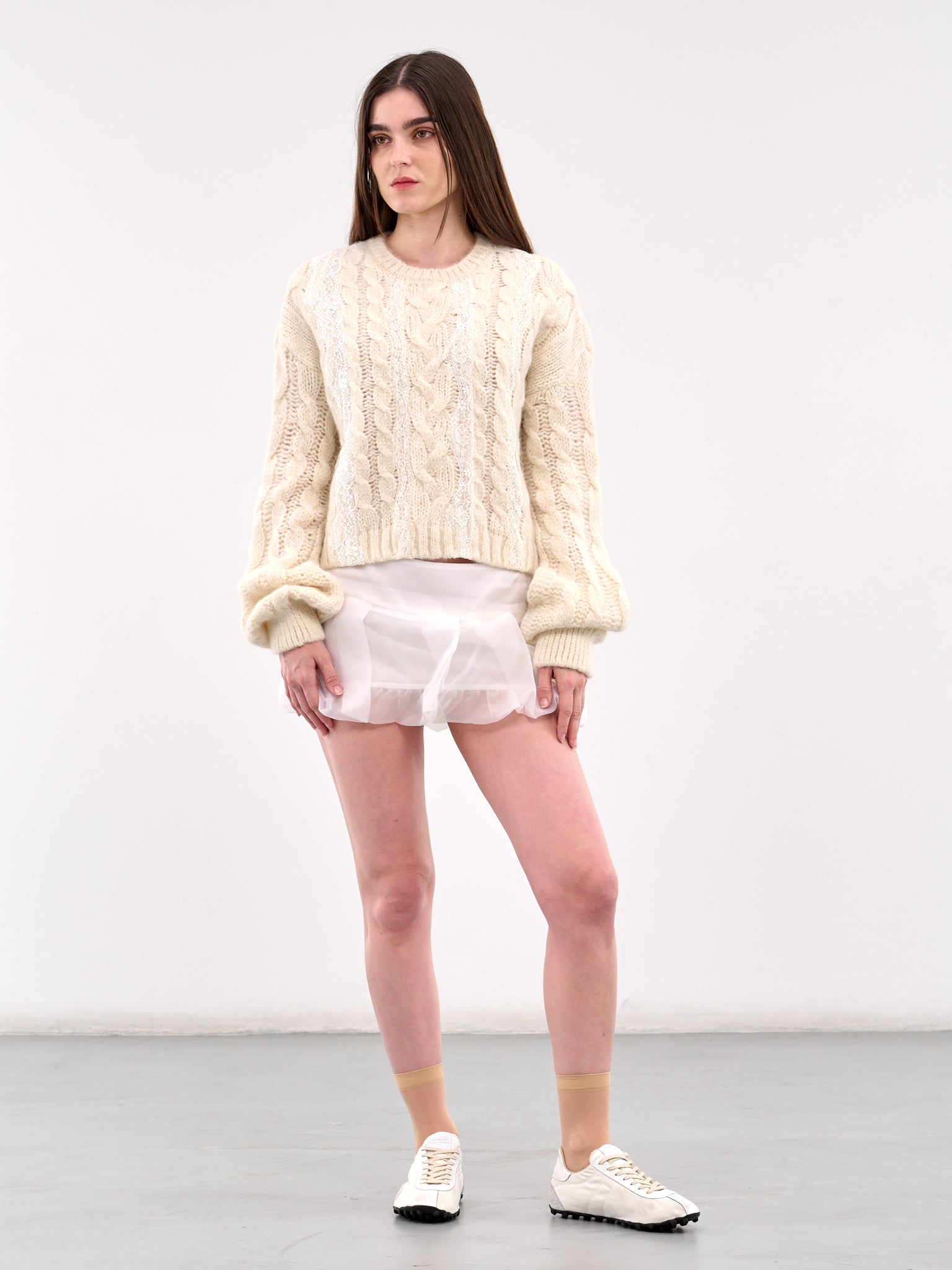 Lace Detailed Cable Knit Sweater (KN038-WHITE)