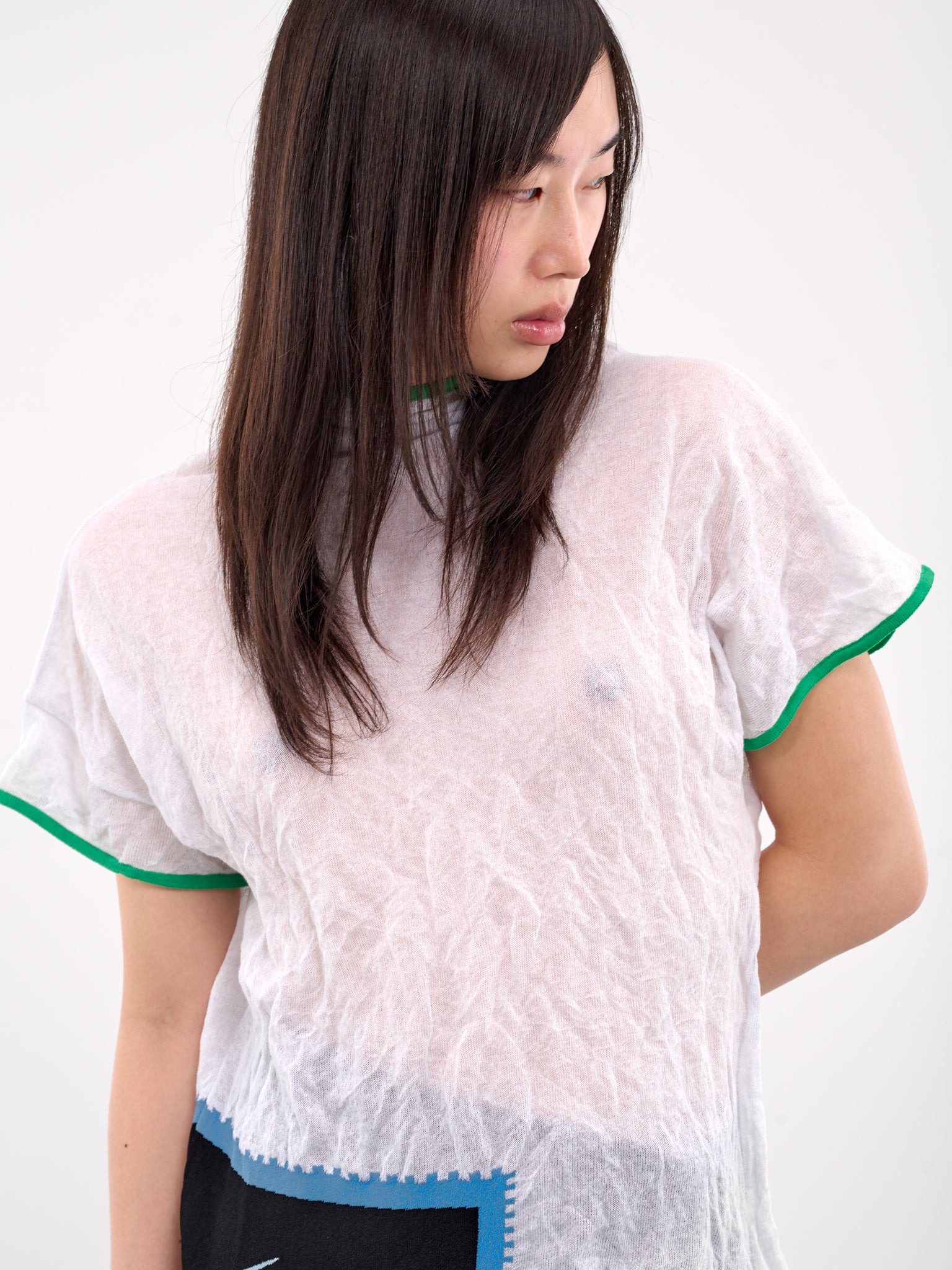 Sheer Graphic Knit Tee (KN09-111-WHITE)