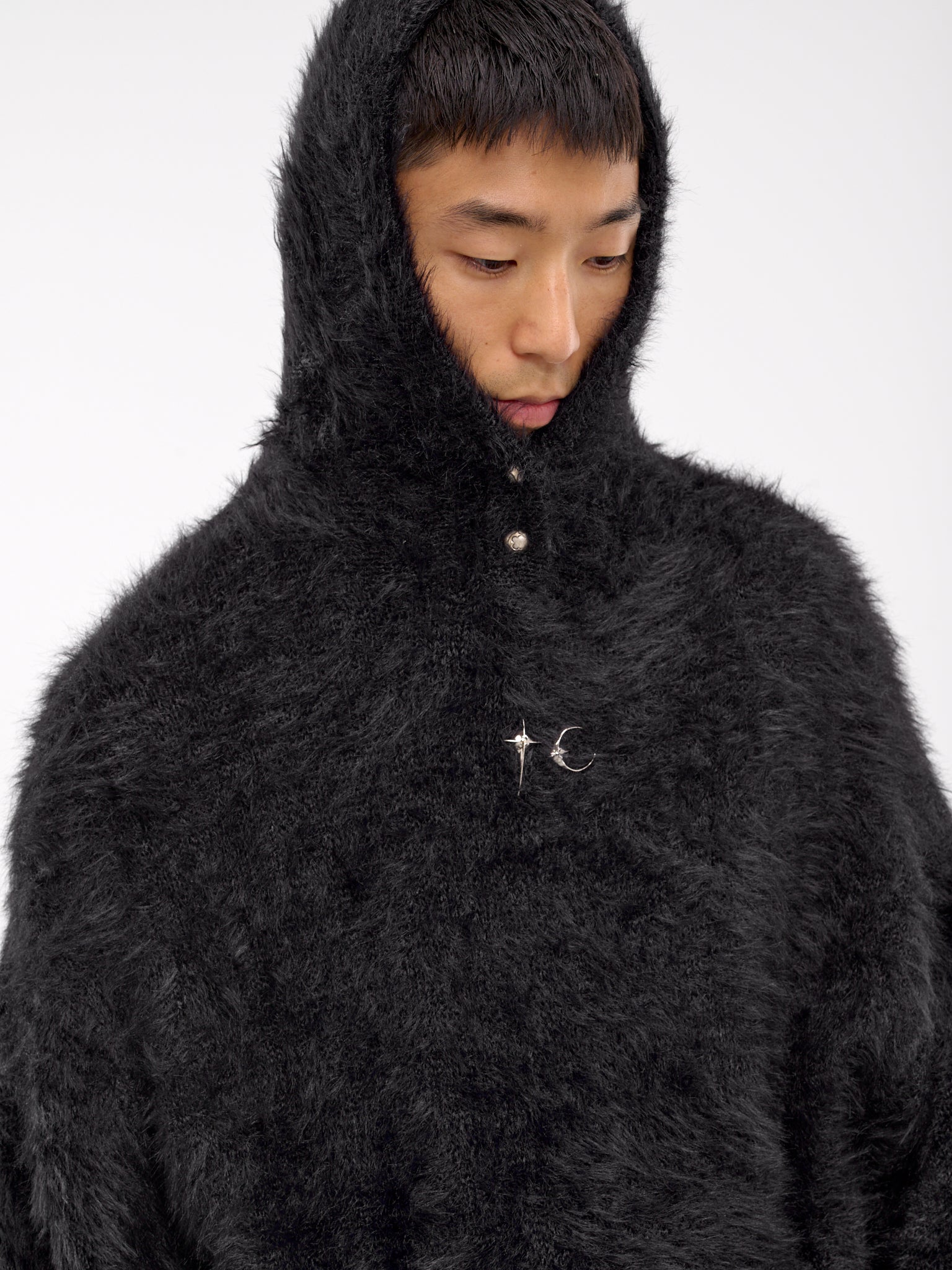 Mens black fur hoodie on sale