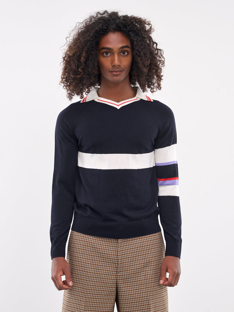 Calm Polo Sweater (KN23-WO07-599-NAVY-WHITE)