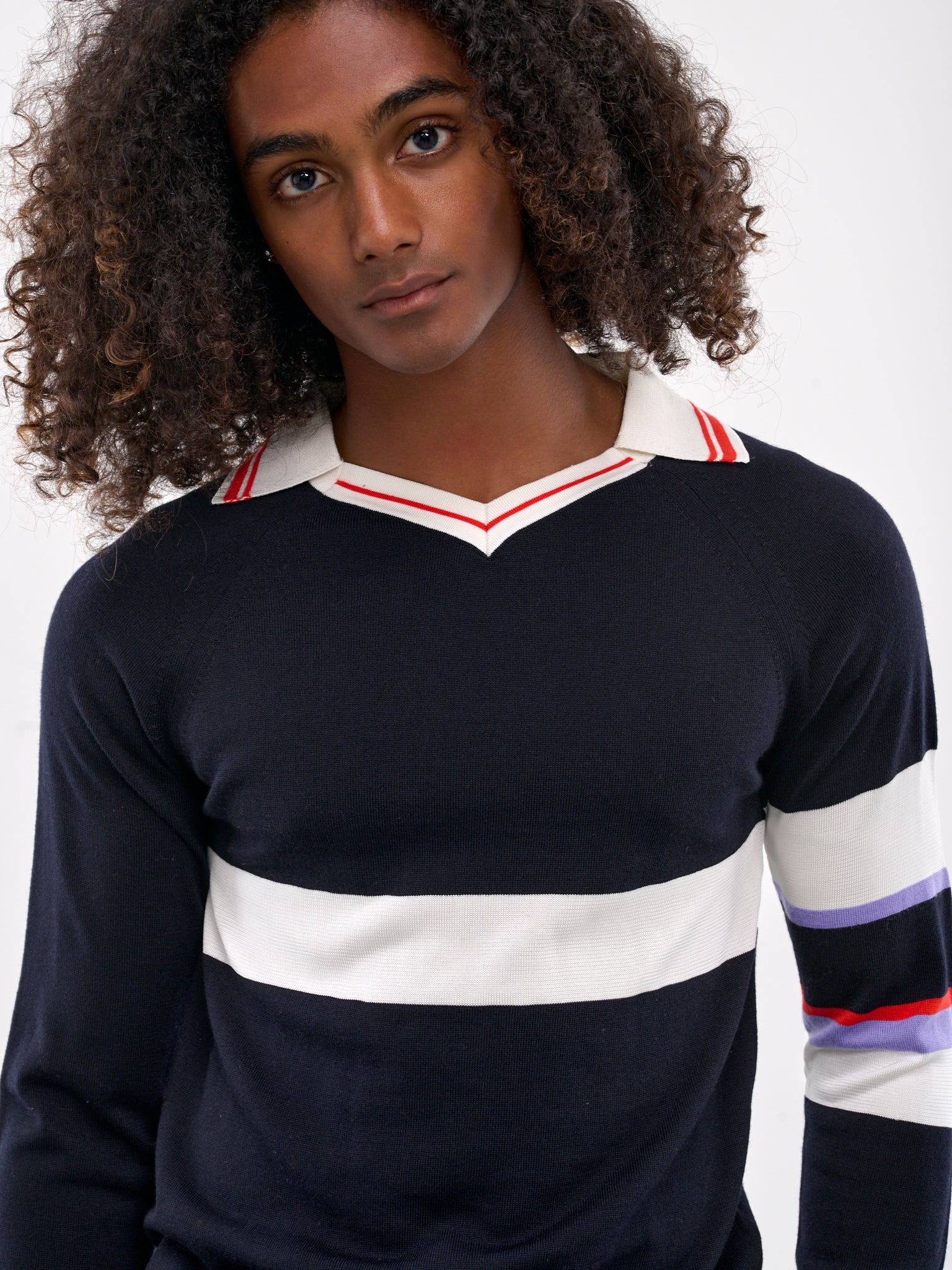 Calm Polo Sweater (KN23-WO07-599-NAVY-WHITE)