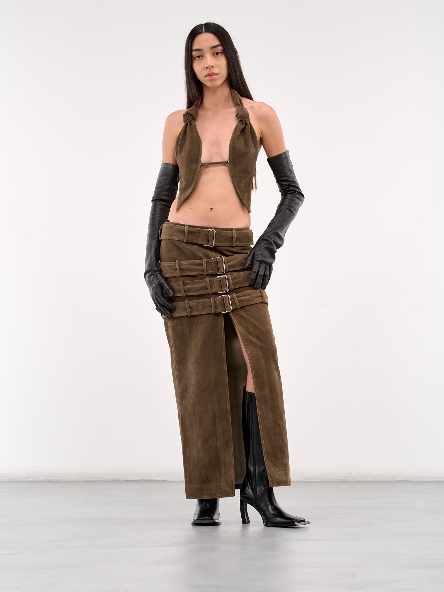 Belted Maxi Skirt (KPPVR02-BROWN)