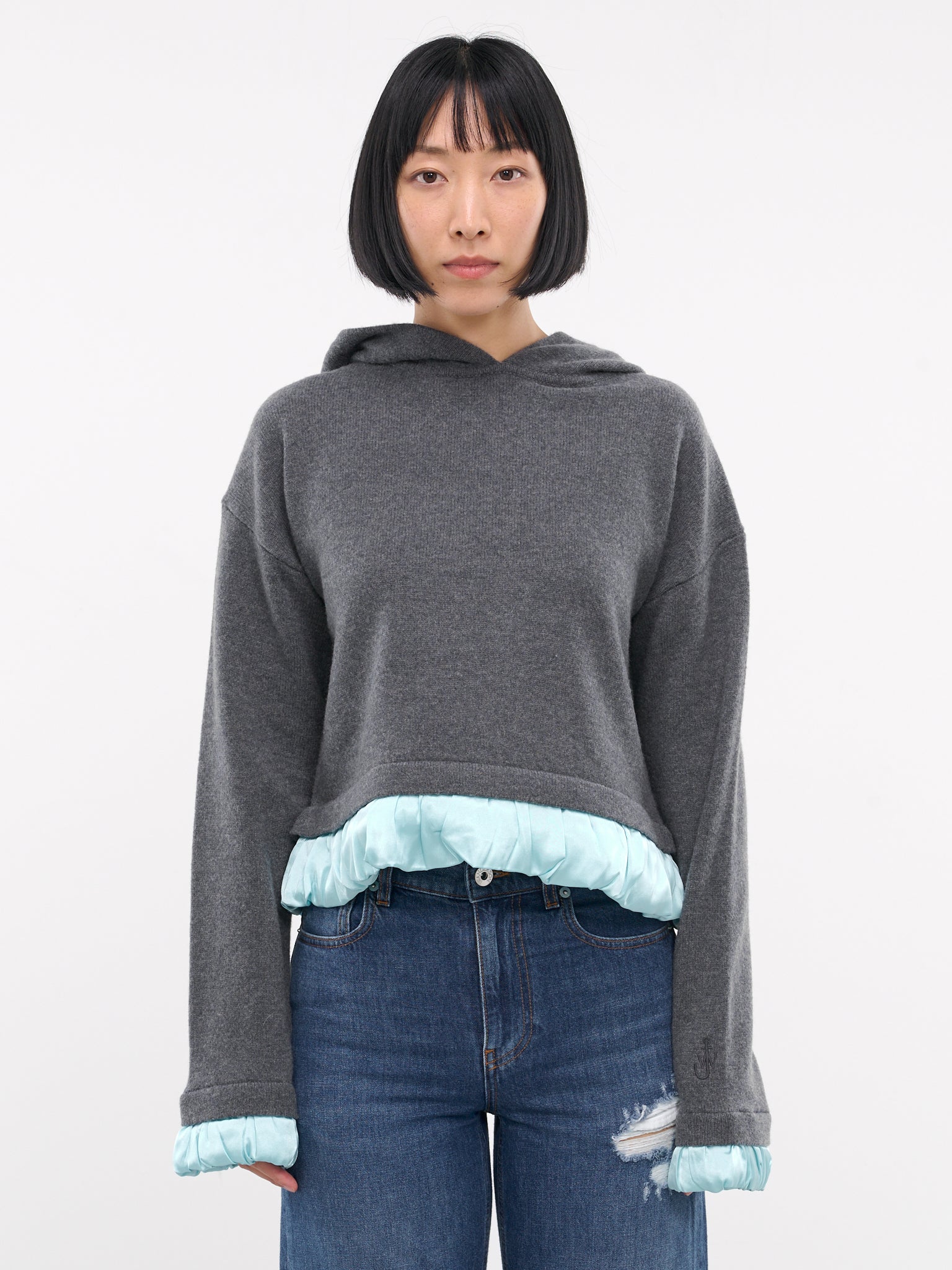 Satin Trim Knit Hoodie (KW1224-YN0375-DARK-GREY)