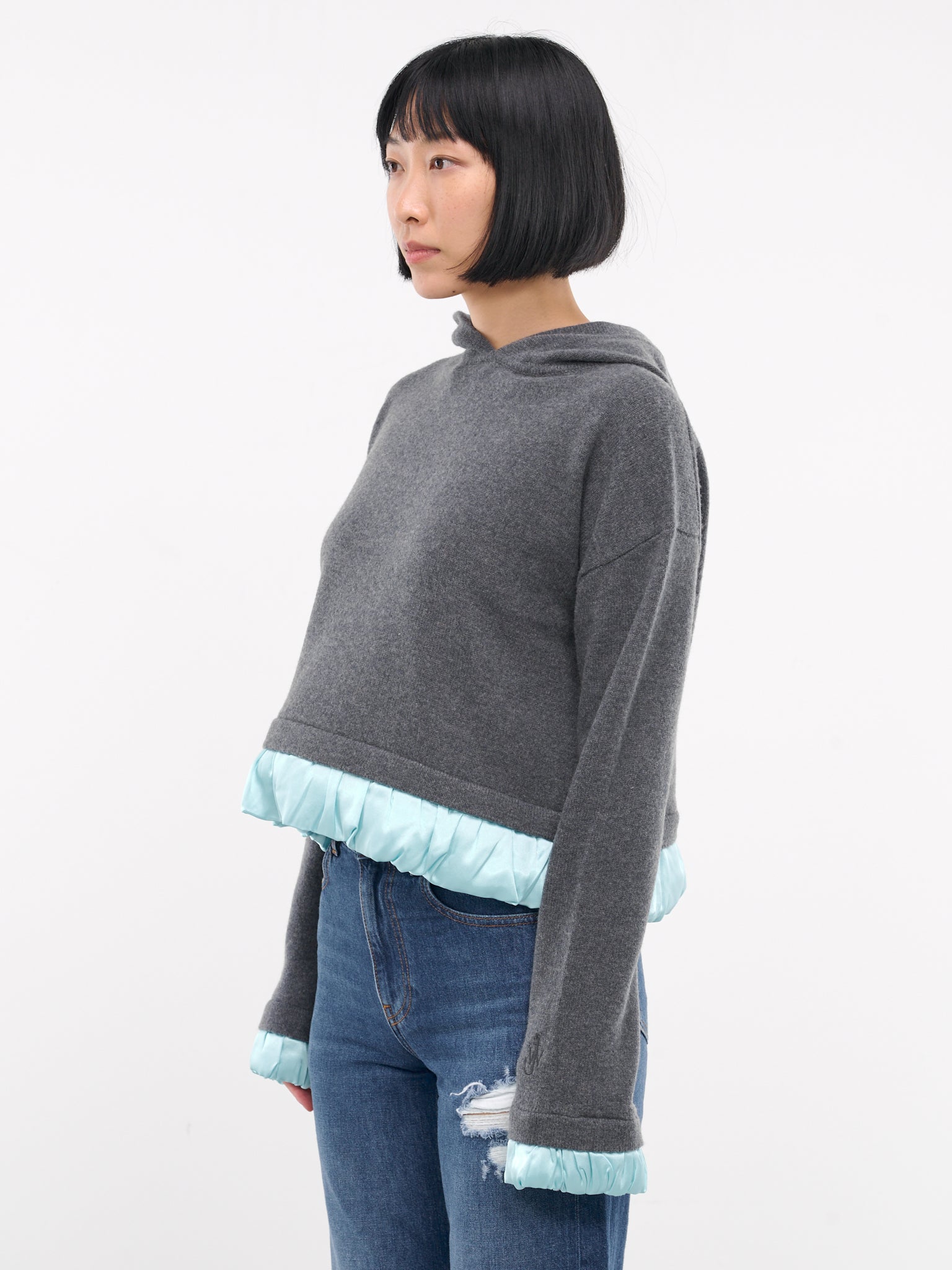 Satin Trim Knit Hoodie (KW1224-YN0375-DARK-GREY)