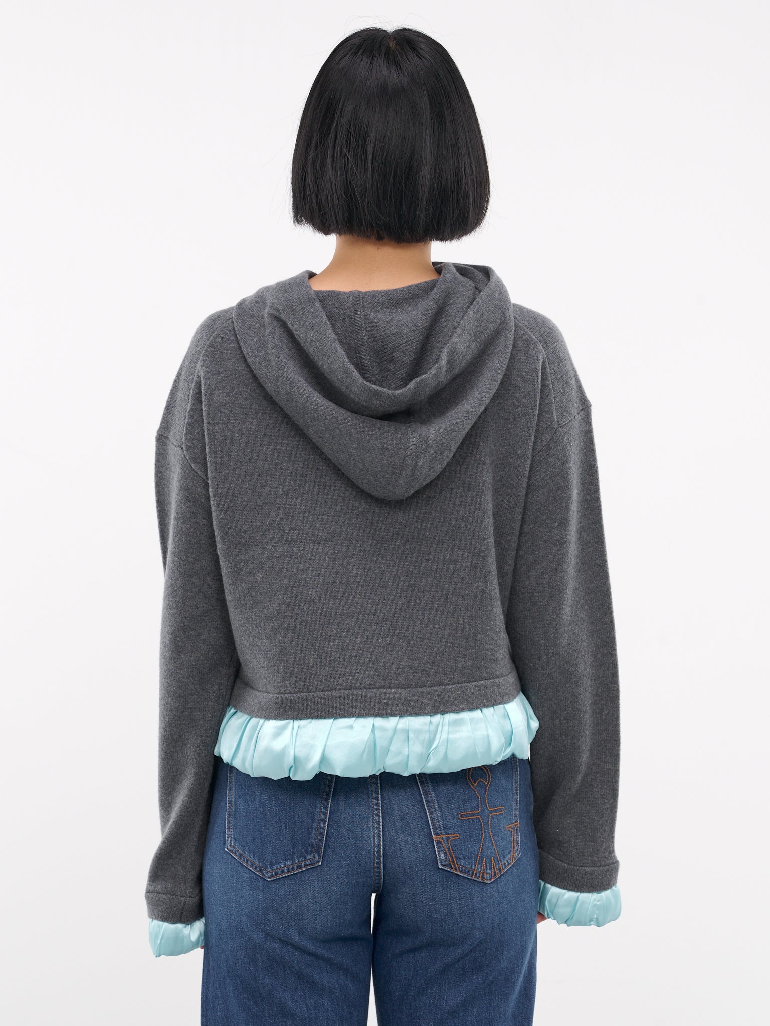 Satin Trim Knit Hoodie (KW1224-YN0375-DARK-GREY)