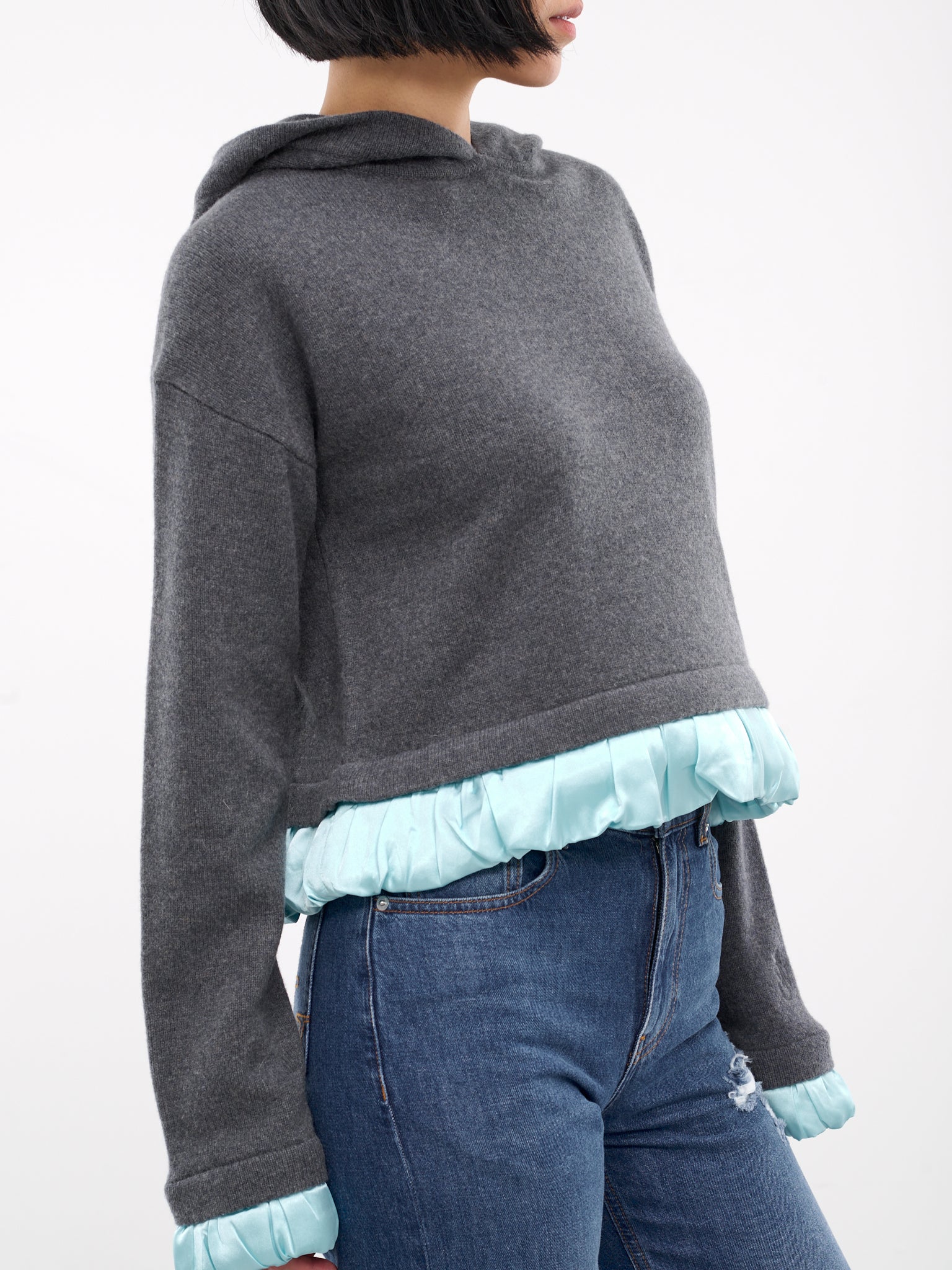 Satin Trim Knit Hoodie (KW1224-YN0375-DARK-GREY)