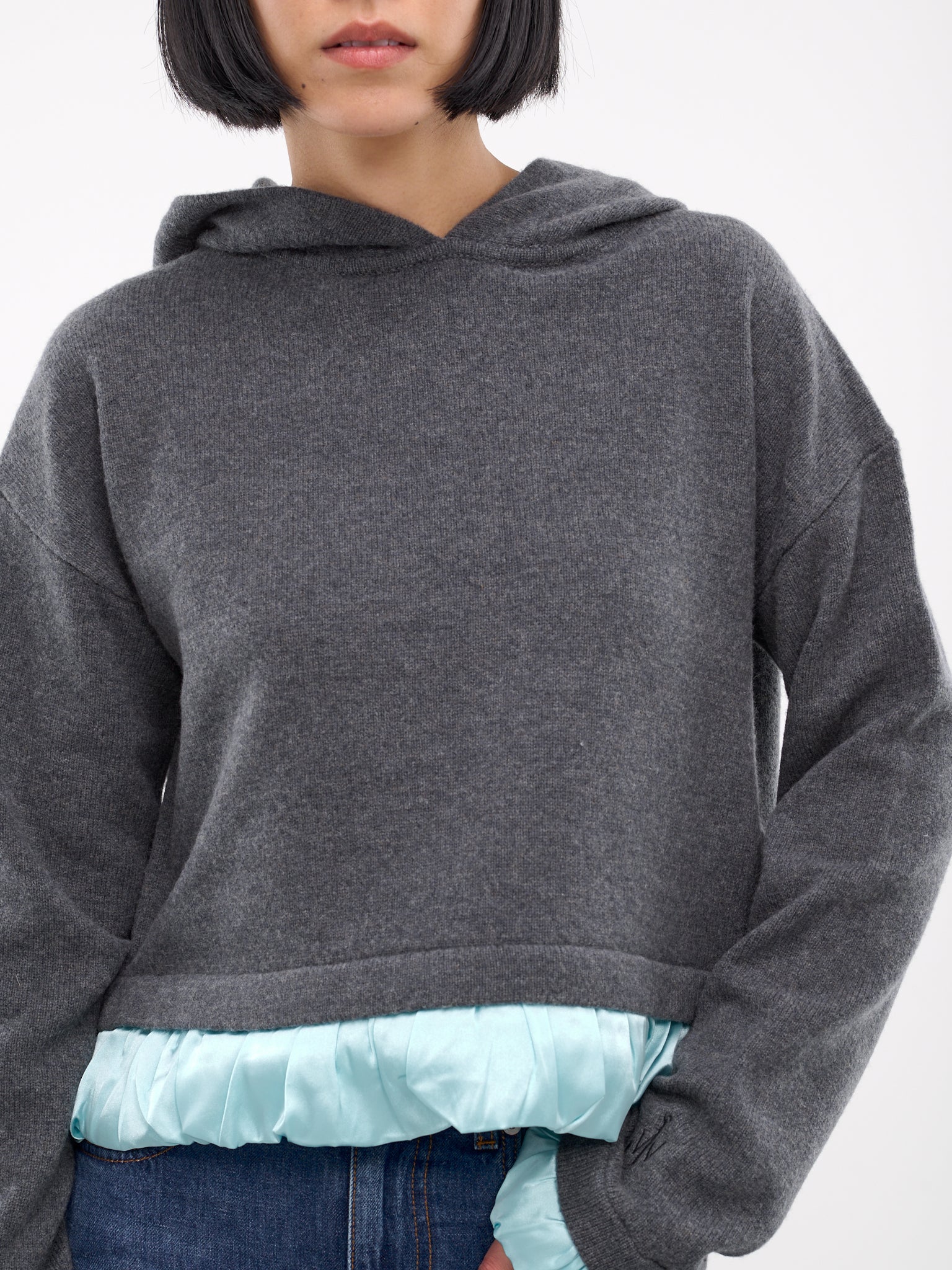 Satin Trim Knit Hoodie (KW1224-YN0375-DARK-GREY)