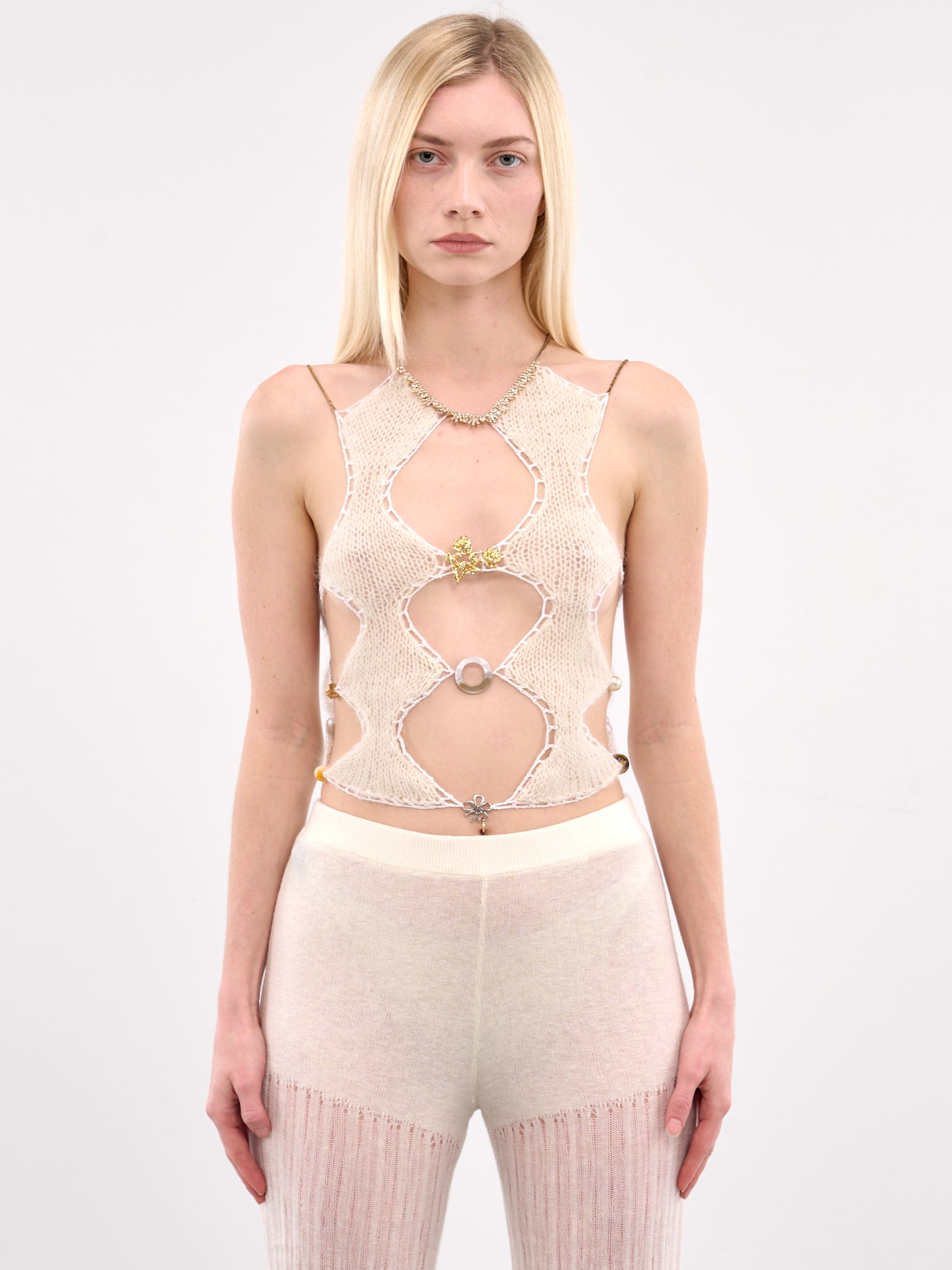 Chiengora Jeweled Crop Top (LDBT2-BEIGE)