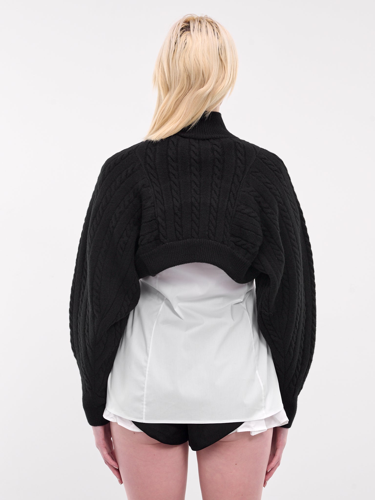 Cable-Knit Turtleneck Shrug (LMK2-0660-BLACK)