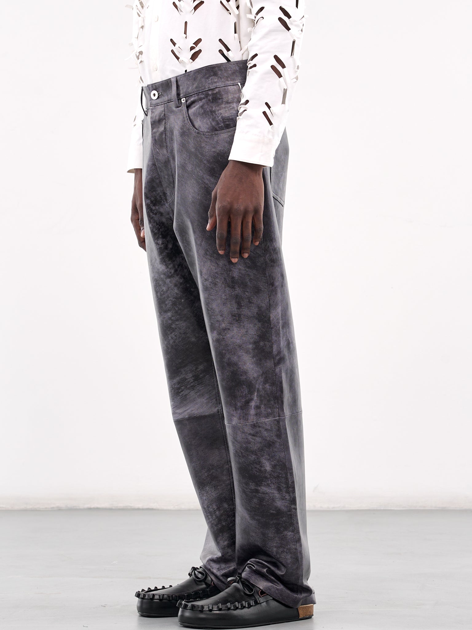 Straight Leg Lamb Leather Trousers (LO0019-PG1732-GREY)