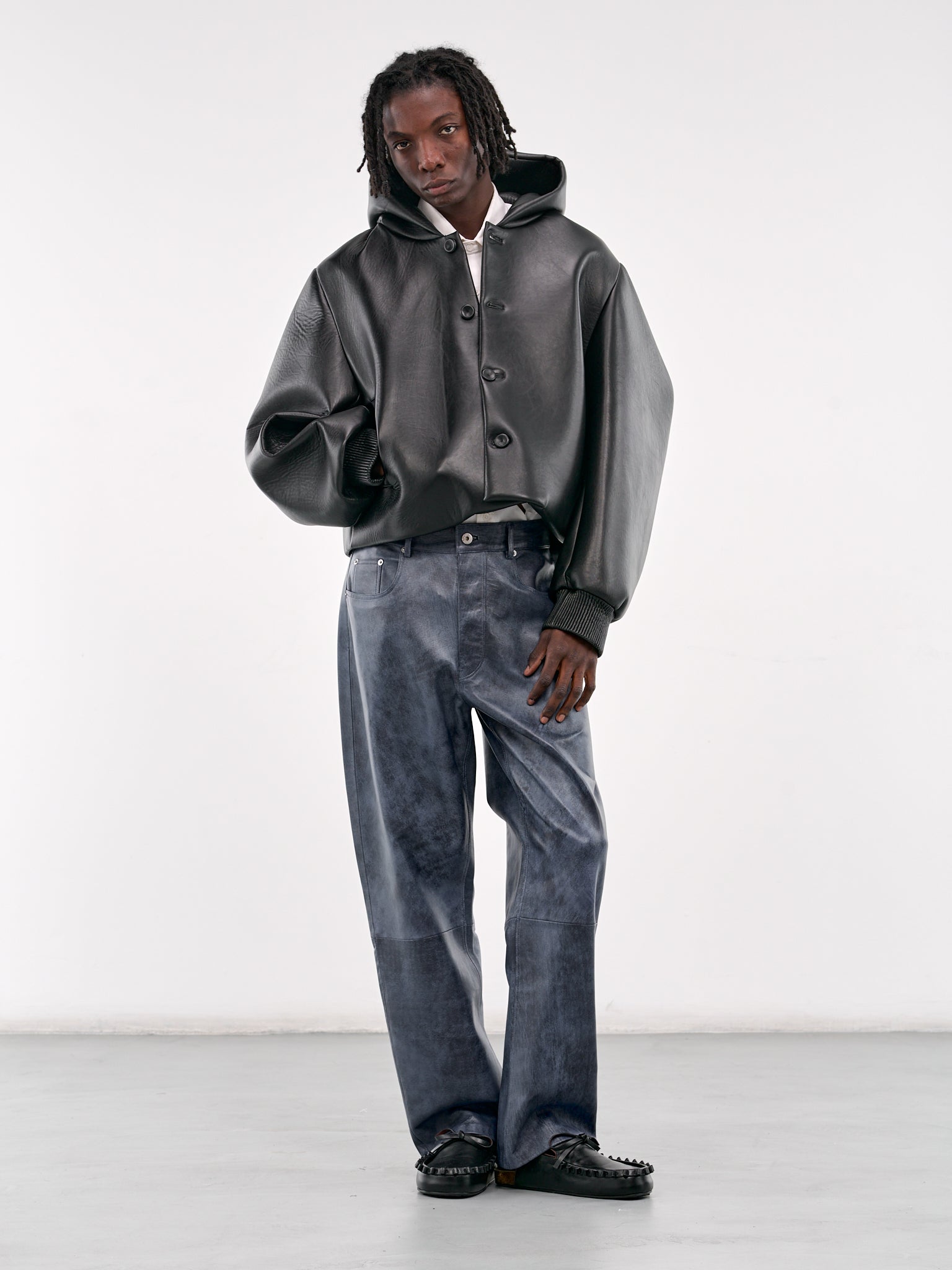 Straight Leg Lamb Leather Trousers (LO0019-PG1732-MIDBLUE)