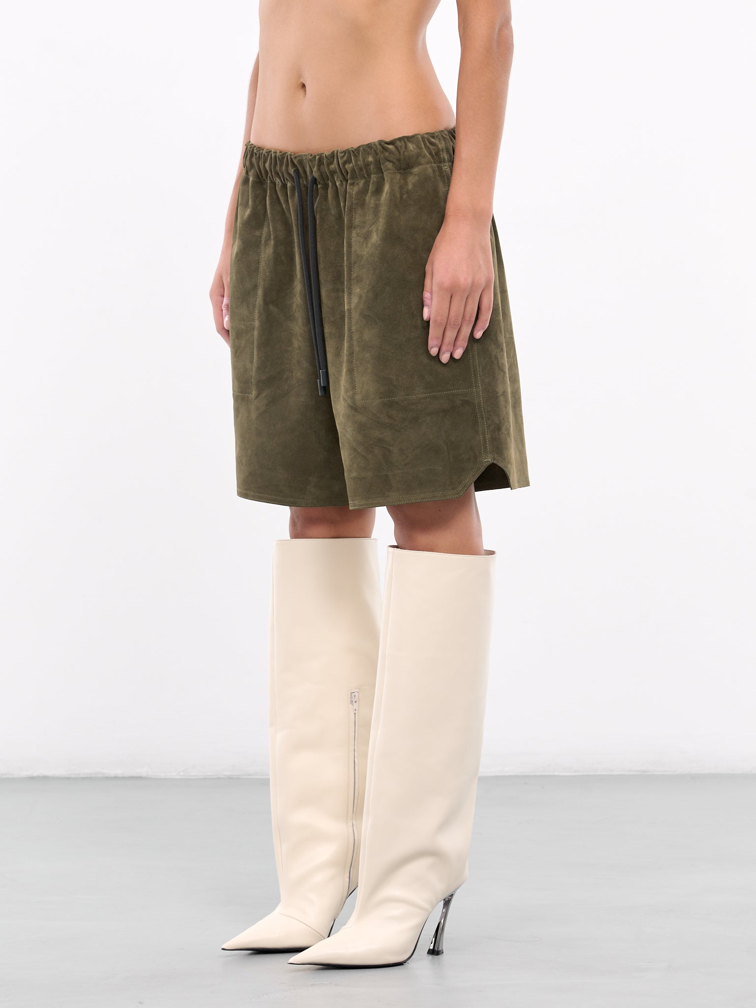 Elasticated Suede Shorts (LR0013-LT0086-KHAKI)