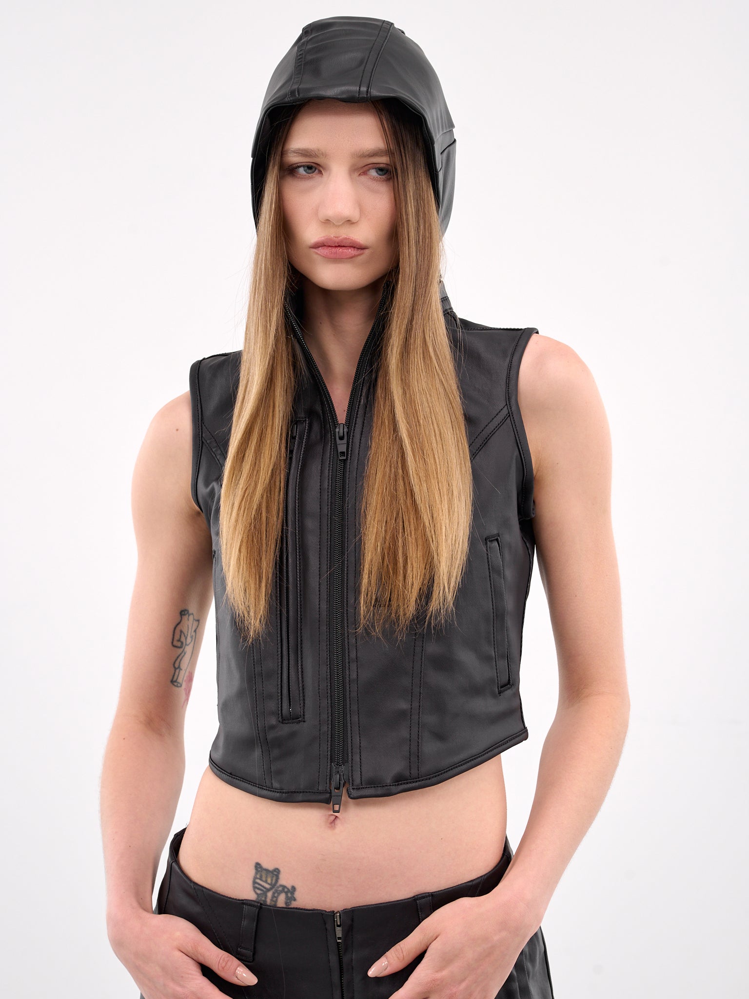 Detachable Hood Denim Vest (LR251DOWV01-COATED-BLACK)